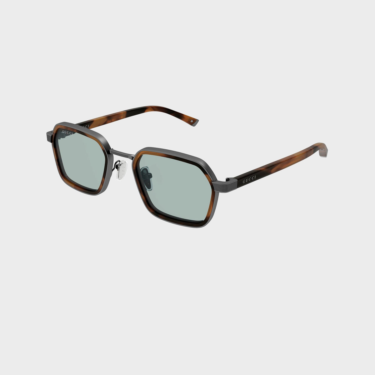Gucci GG2074S Geometric Sunglasses - Ruthenium / Havana / Blue