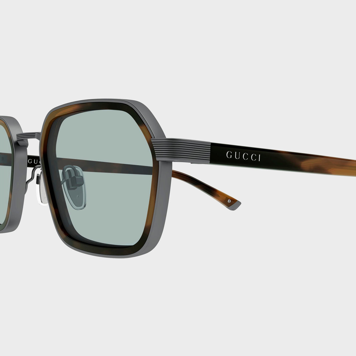 Gucci GG2074S Geometric Sunglasses - Ruthenium / Havana / Blue