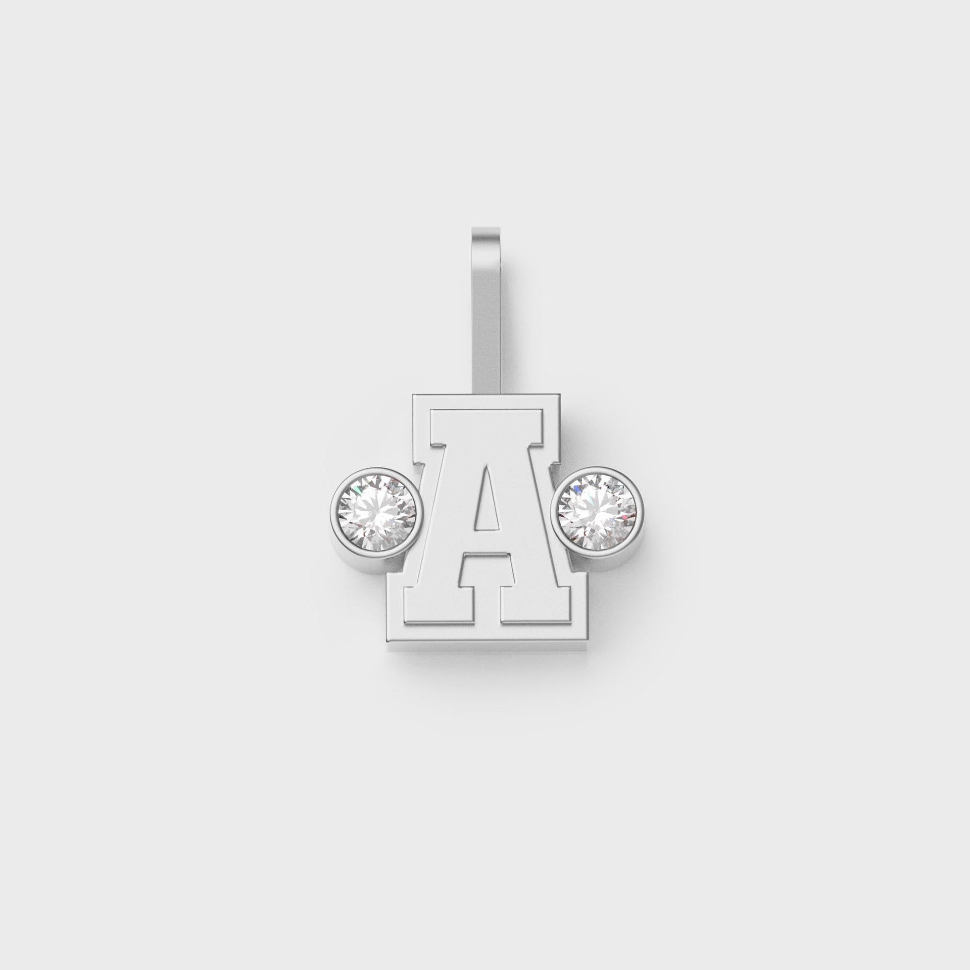 Greg Yuna Sylver Baby sterling silver letter A pendant flanked by two round bezel-set diamonds