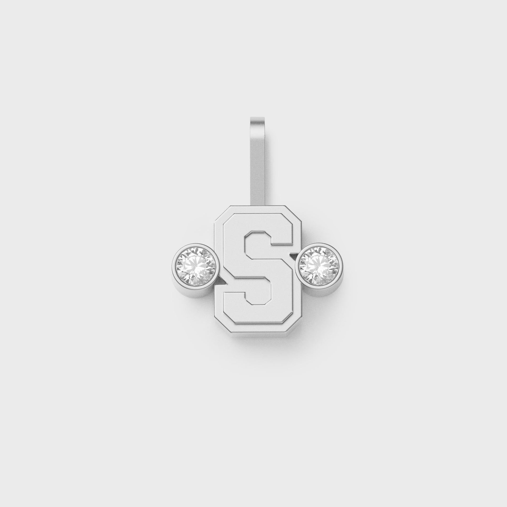 Greg Yuna Sylver Baby sterling silver letter S pendant flanked by two round bezel-set diamonds