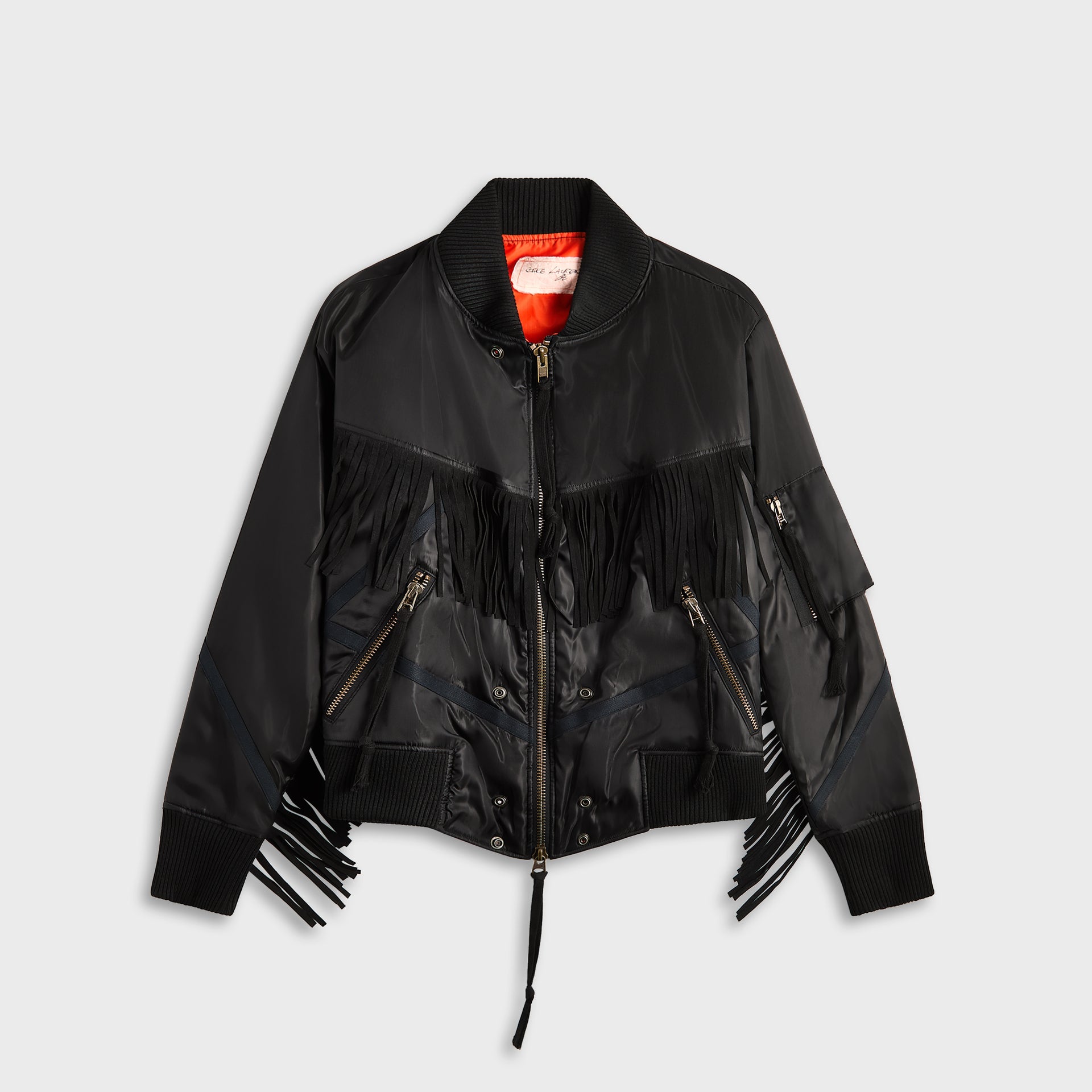 Greg Lauren Nylon Fringe Flight Jacket - Black