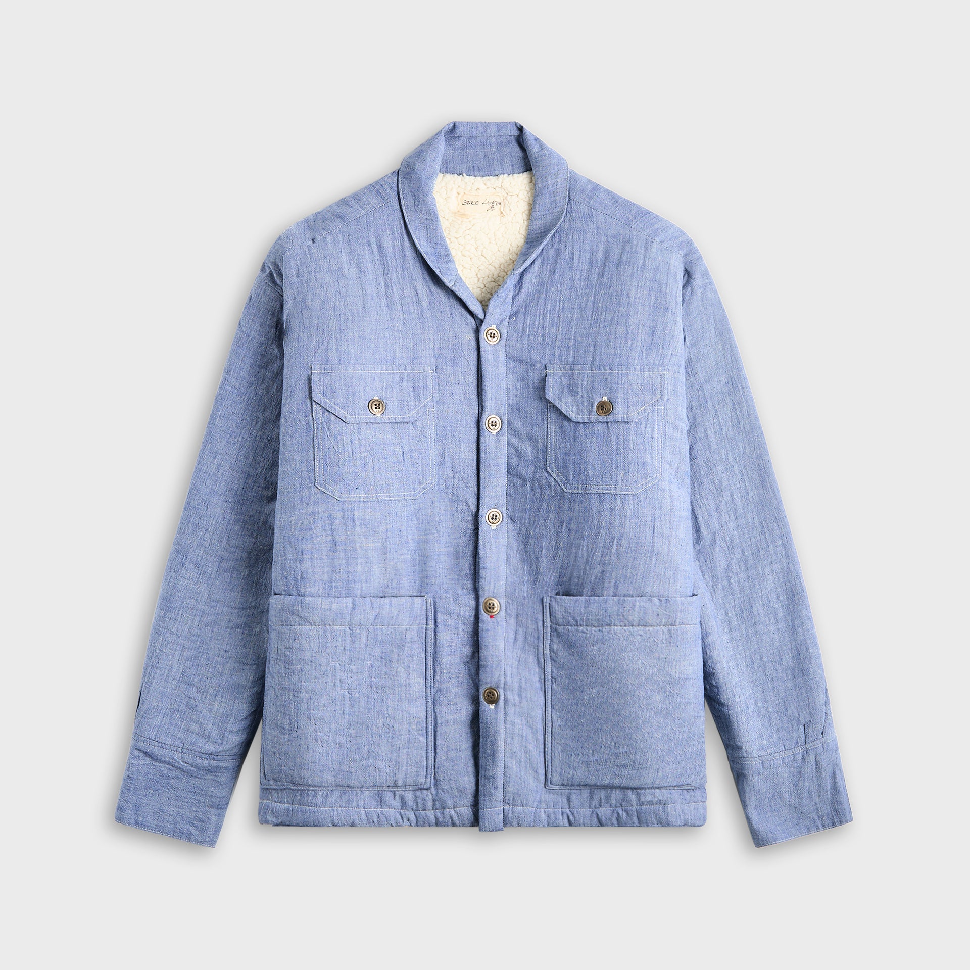 Greg Lauren Chambray Sherpa Lined Jacket - Medium Blue