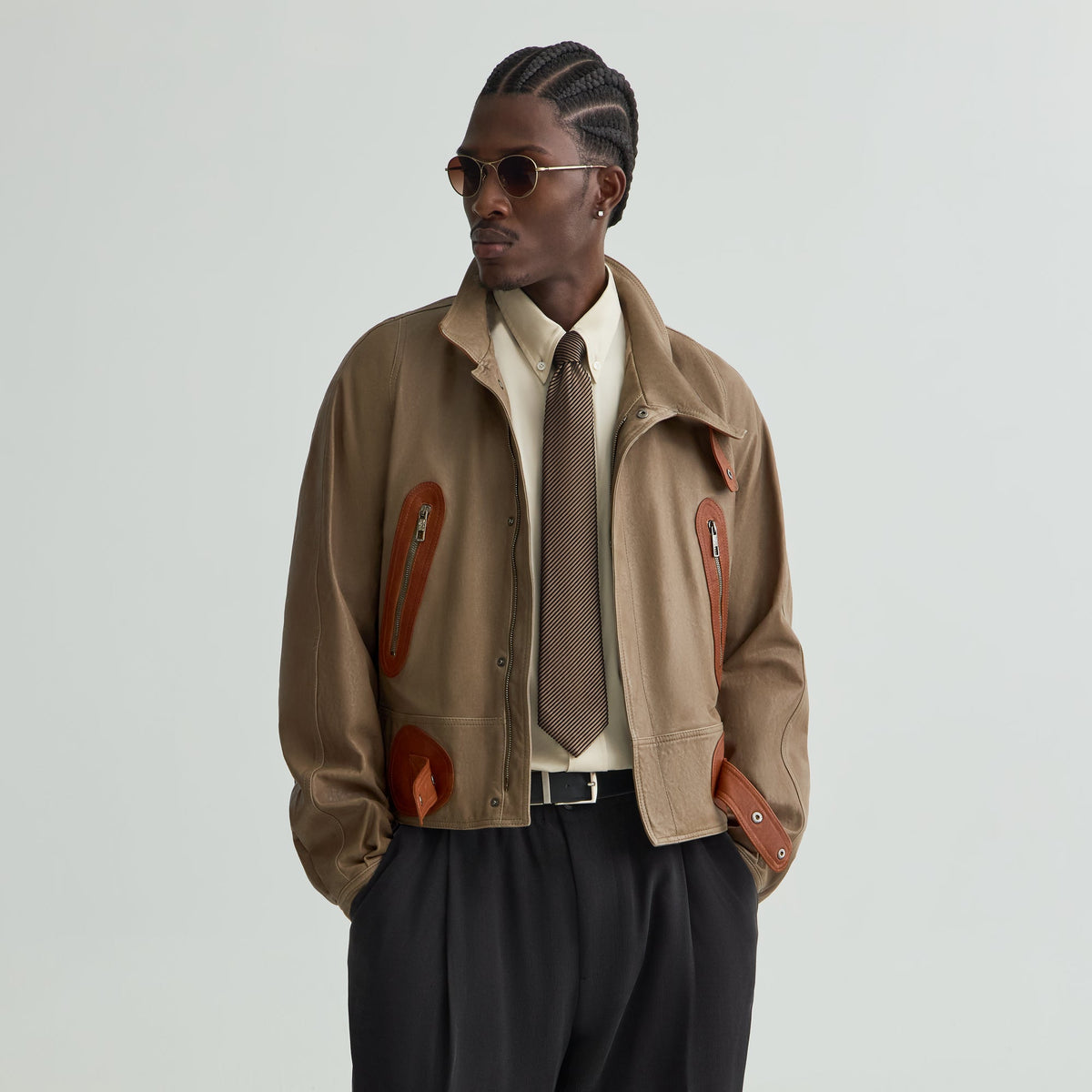 Giorgio Armani & Kith Lamb Leather Aviator Jacket - Sea Turtle
