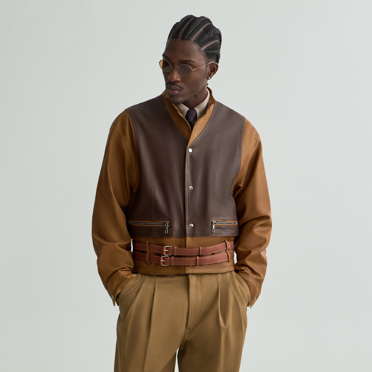 Giorgio Armani & Kith Two-Tone Lamb Leather Utility Jacket - Ermine