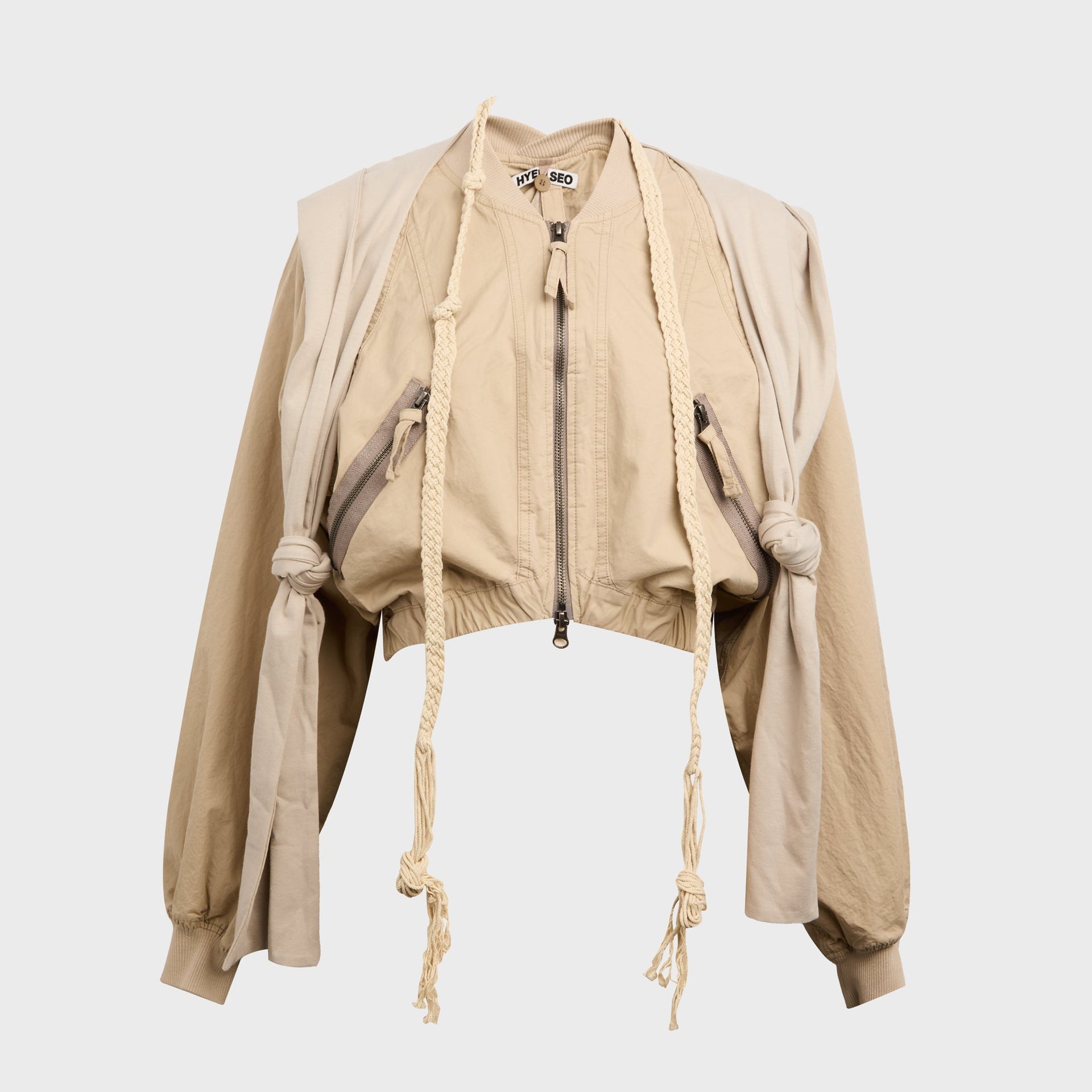 Hyein Seo Cotton Bolero Jacket with Hoodie - Beige