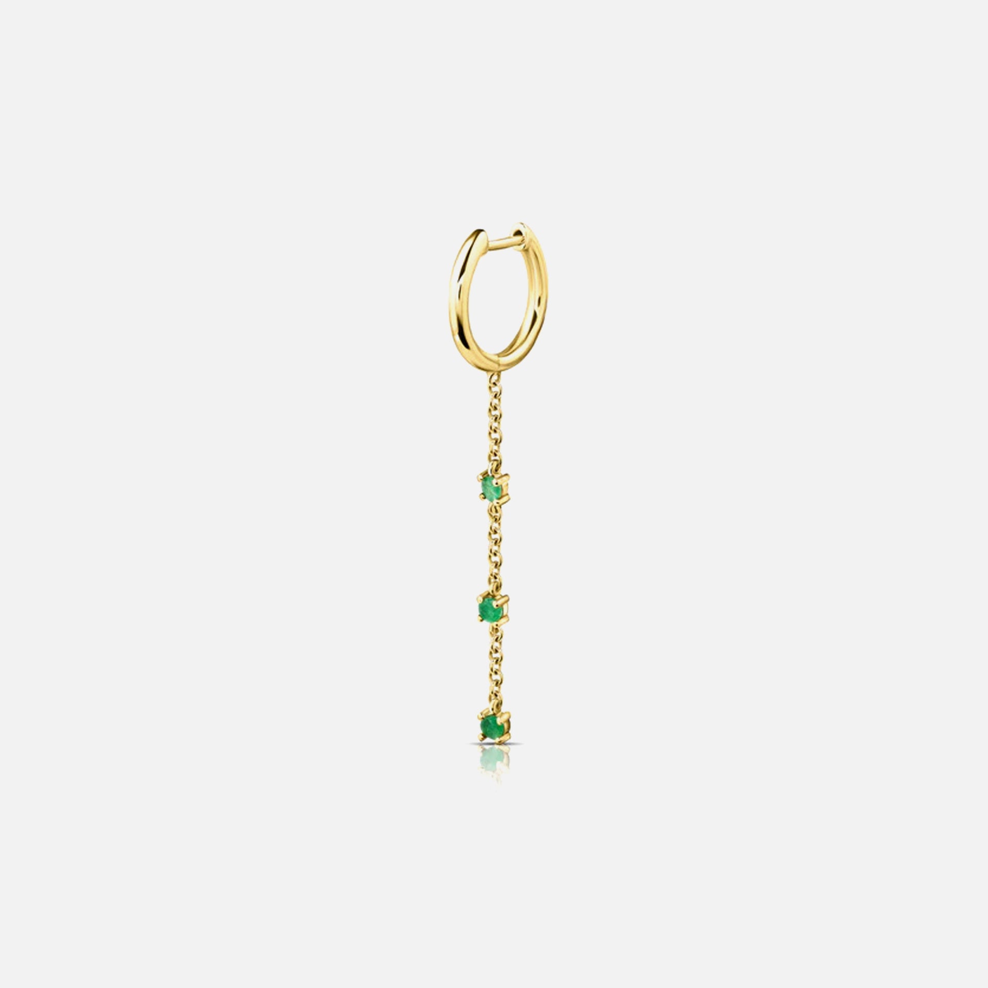 Isa Grutman Huggie With Emerald Chain Drop - Yellow Gold