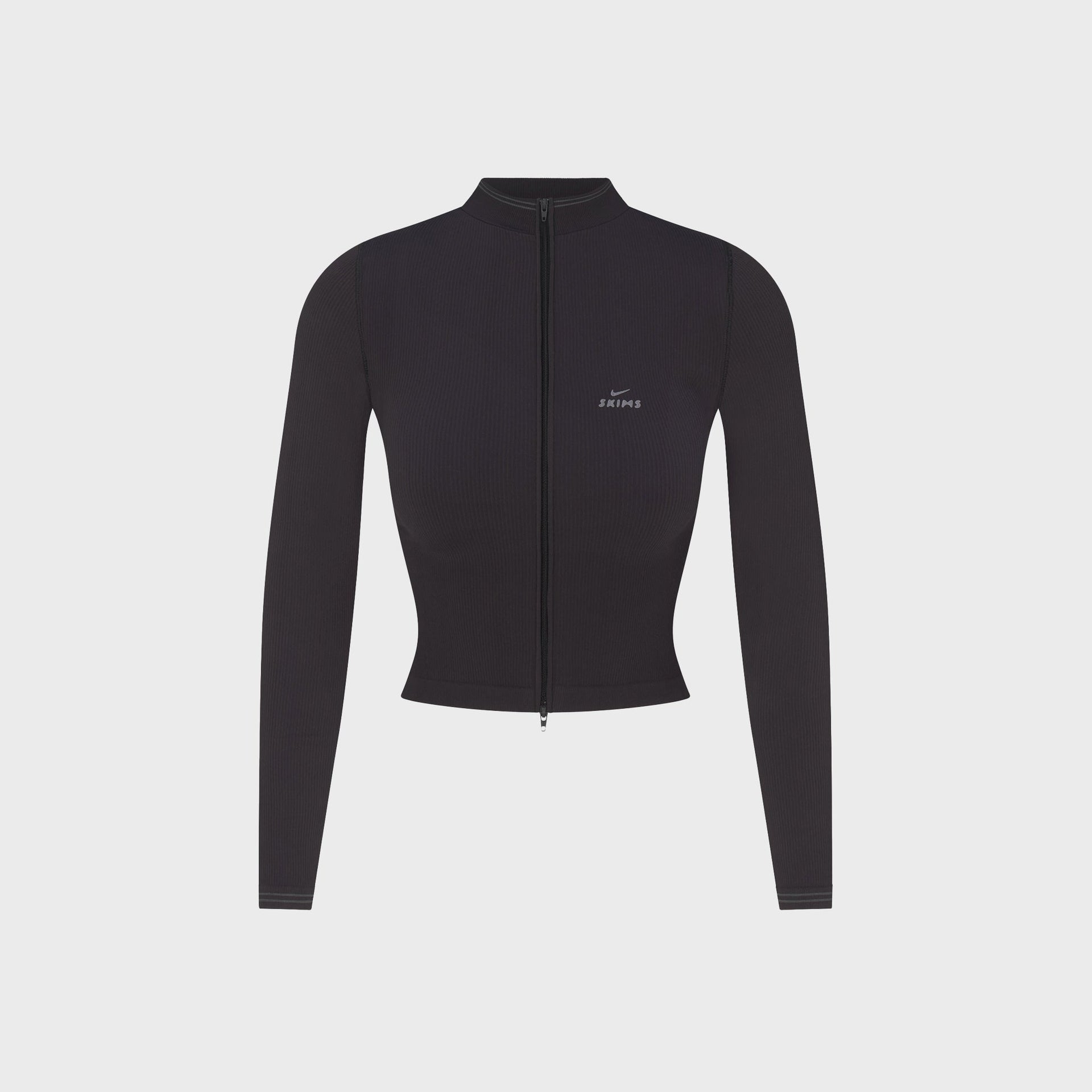 NikeSKIMS Ribbed Seamless Cropped Full-Zip Jacket - Obsidian / Armor