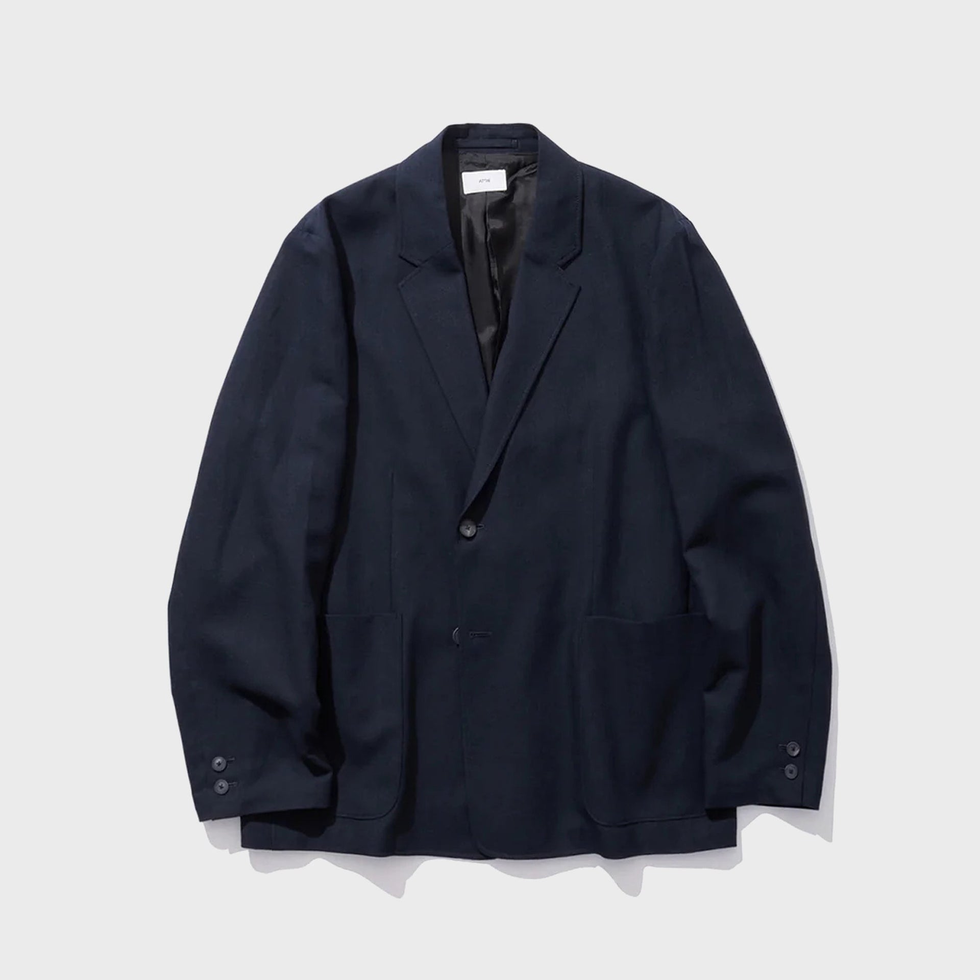 ATON Twist Wool Linen Semi Double Jacket - Navy