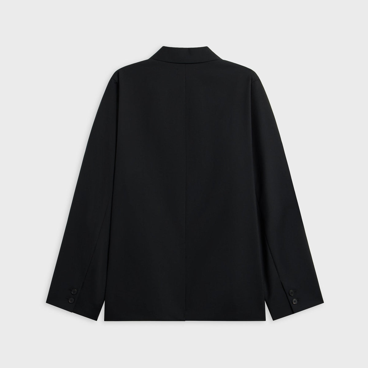 ATON Wool Tropical Tailored Jacket in black, back view with center vent and buttoned cuffs