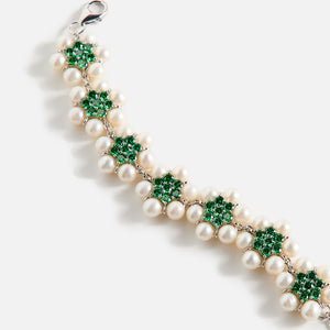 VEERT The 42 Pearl Green Flower Bracelet - White Gold