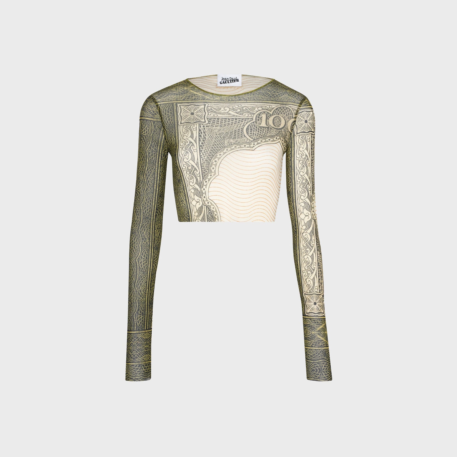 Jean Paul Gaultier Re-Edition Crew Neck Long Sleeves Crop Top - Printed Cartouche