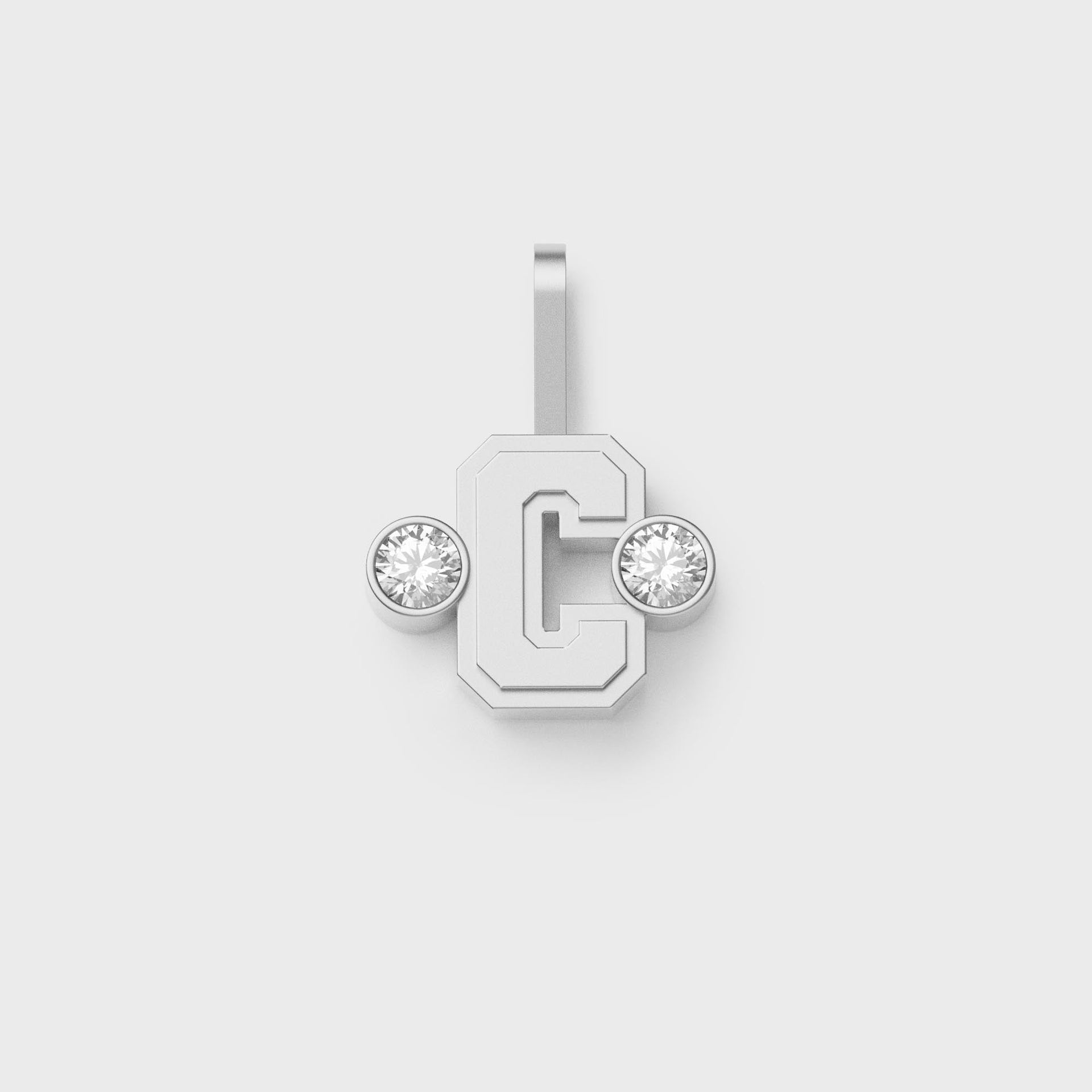 Greg Yuna Sylver Baby sterling silver letter C pendant flanked by two round bezel-set diamonds
