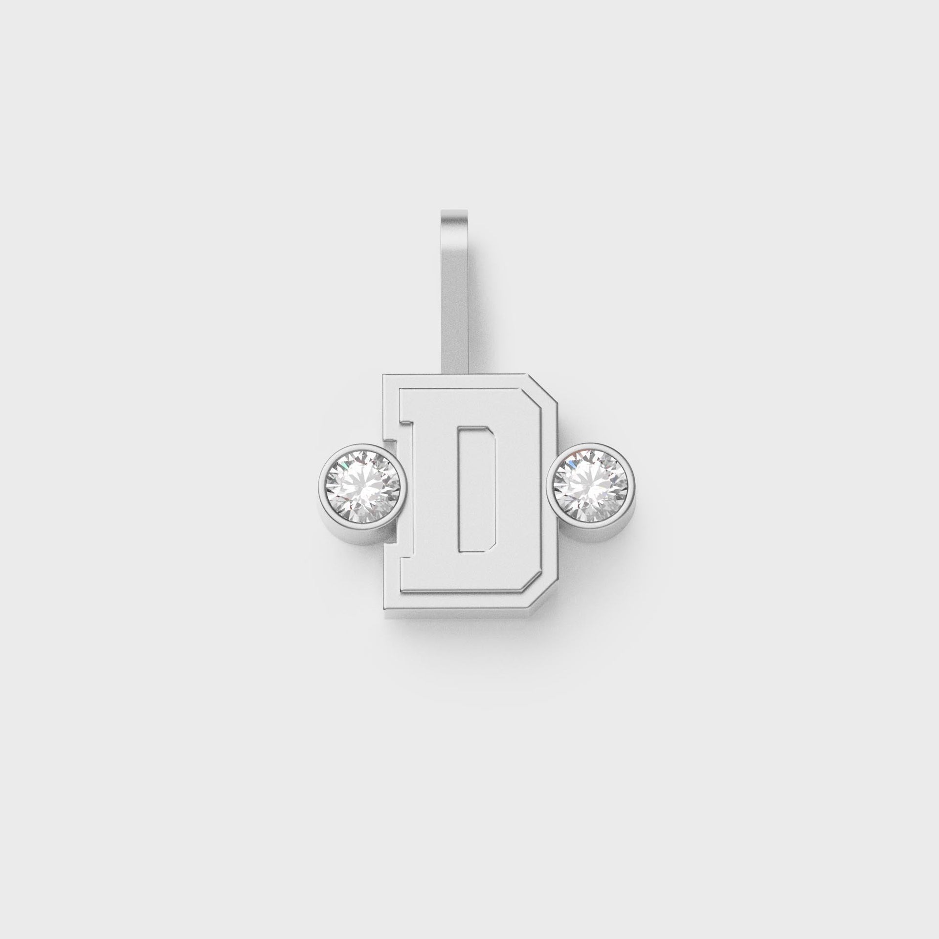 Greg Yuna Sylver Baby sterling silver letter D pendant flanked by two round bezel-set diamonds
