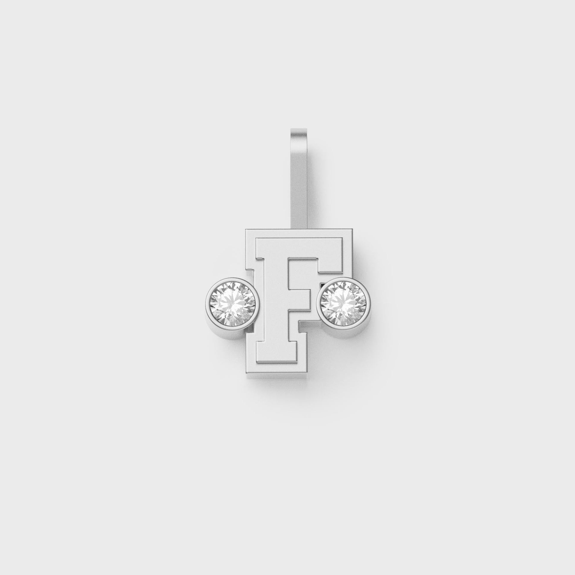 Greg Yuna Sylver Baby sterling silver letter F pendant flanked by two round bezel-set diamonds