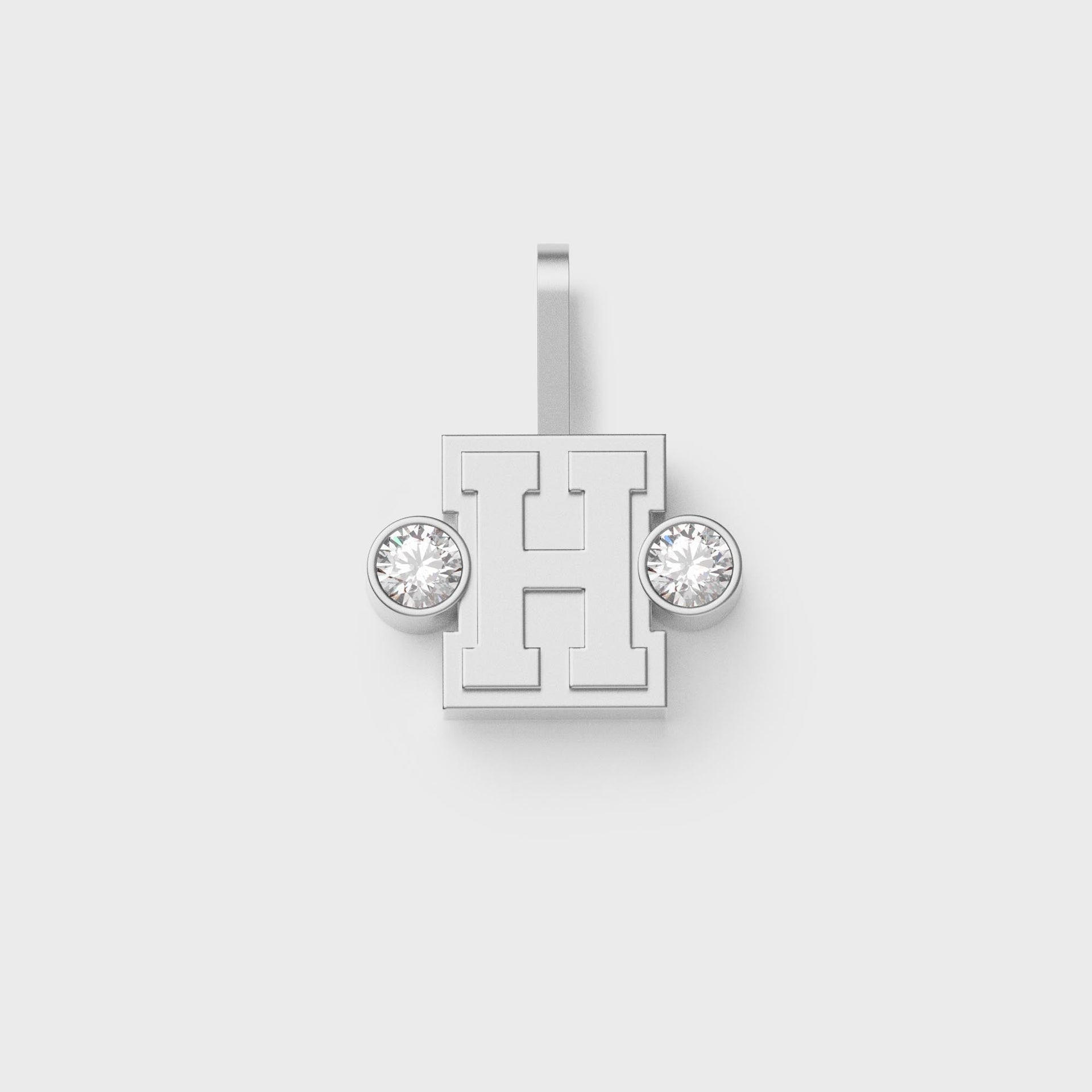 Greg Yuna Sylver Baby sterling silver letter H pendant flanked by two round bezel-set diamonds