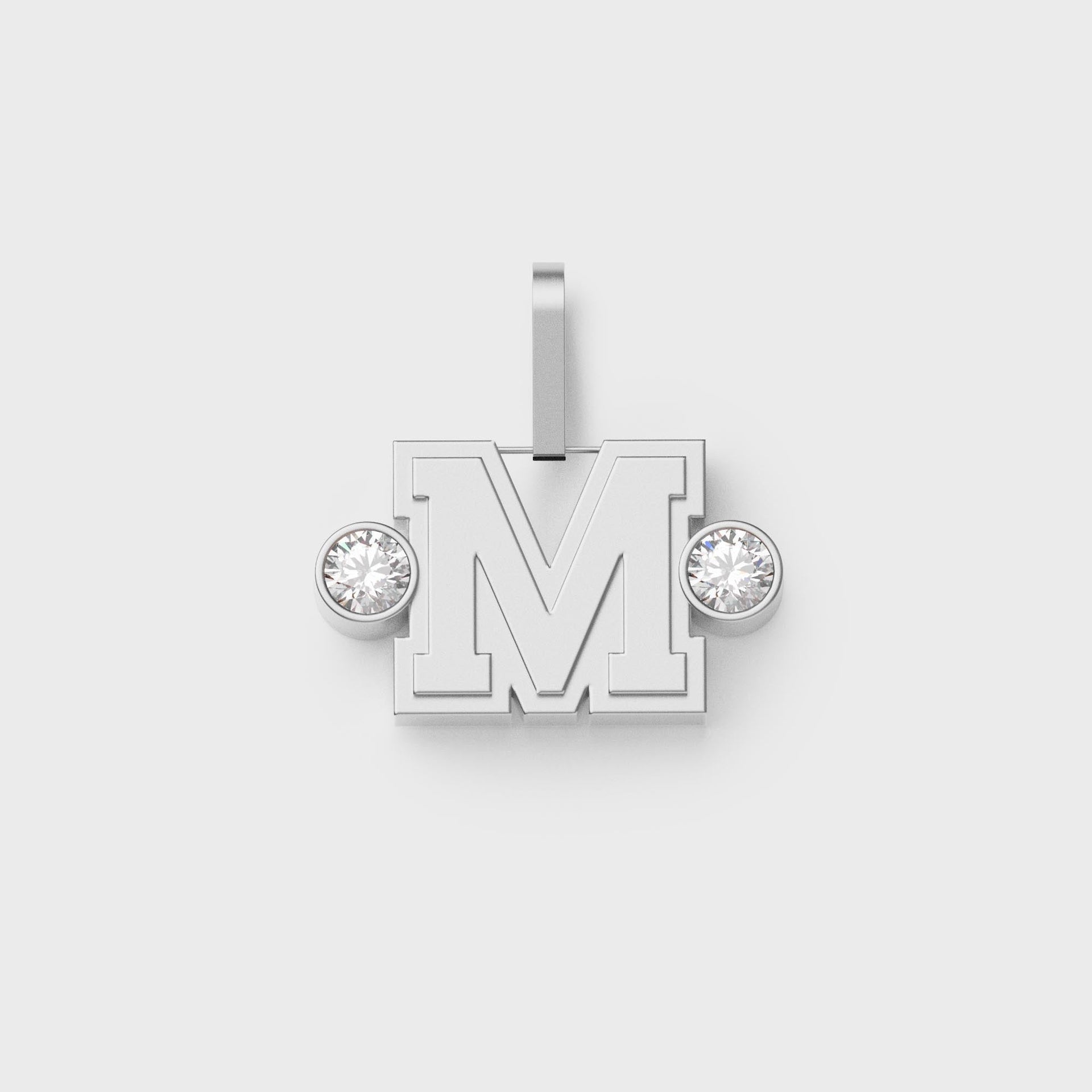 Greg Yuna Sylver Baby sterling silver letter M pendant flanked by two round bezel-set diamonds