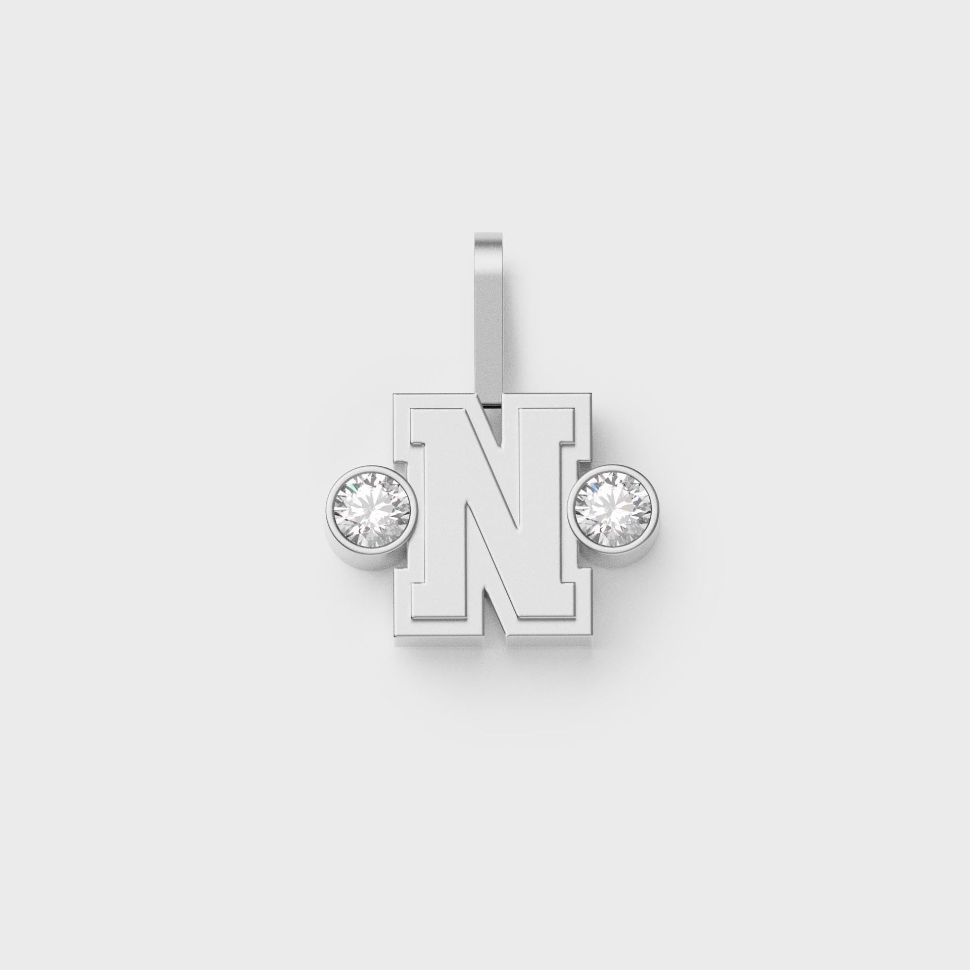 Greg Yuna Sylver Baby sterling silver letter N pendant flanked by two round bezel-set diamonds