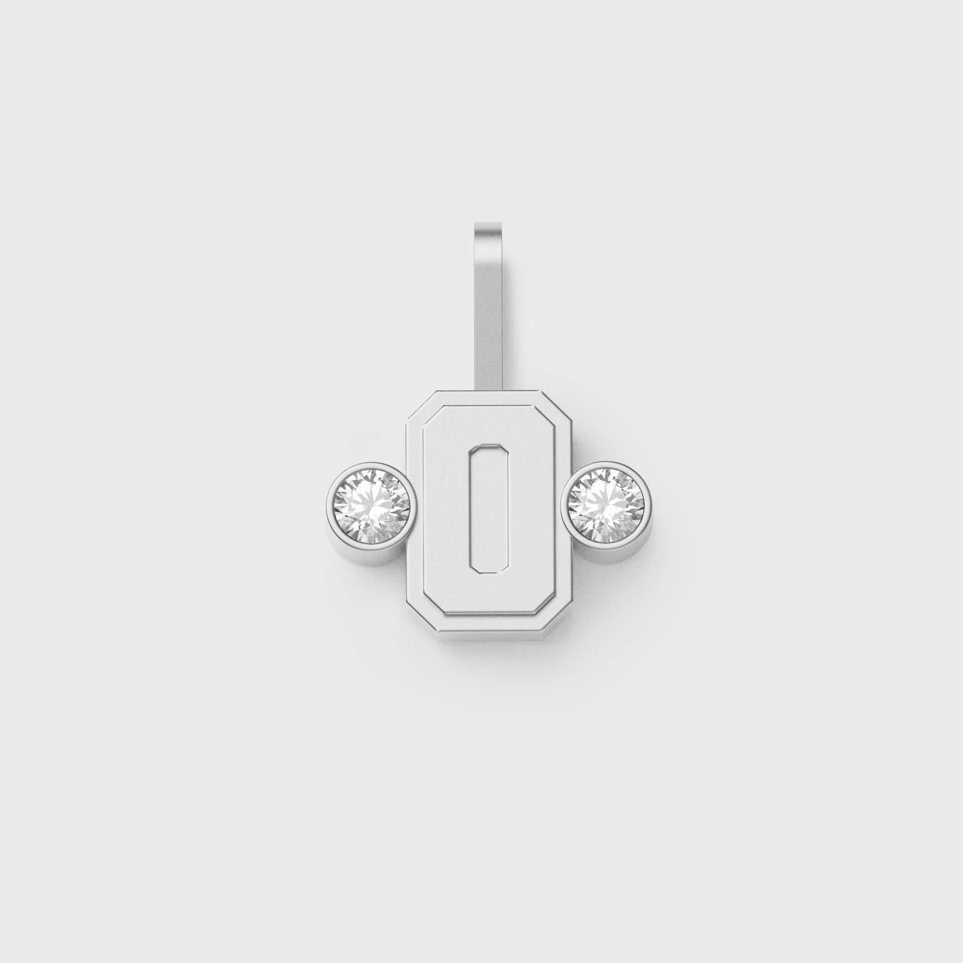 Greg Yuna Sylver Baby sterling silver letter O pendant flanked by two round bezel-set diamonds