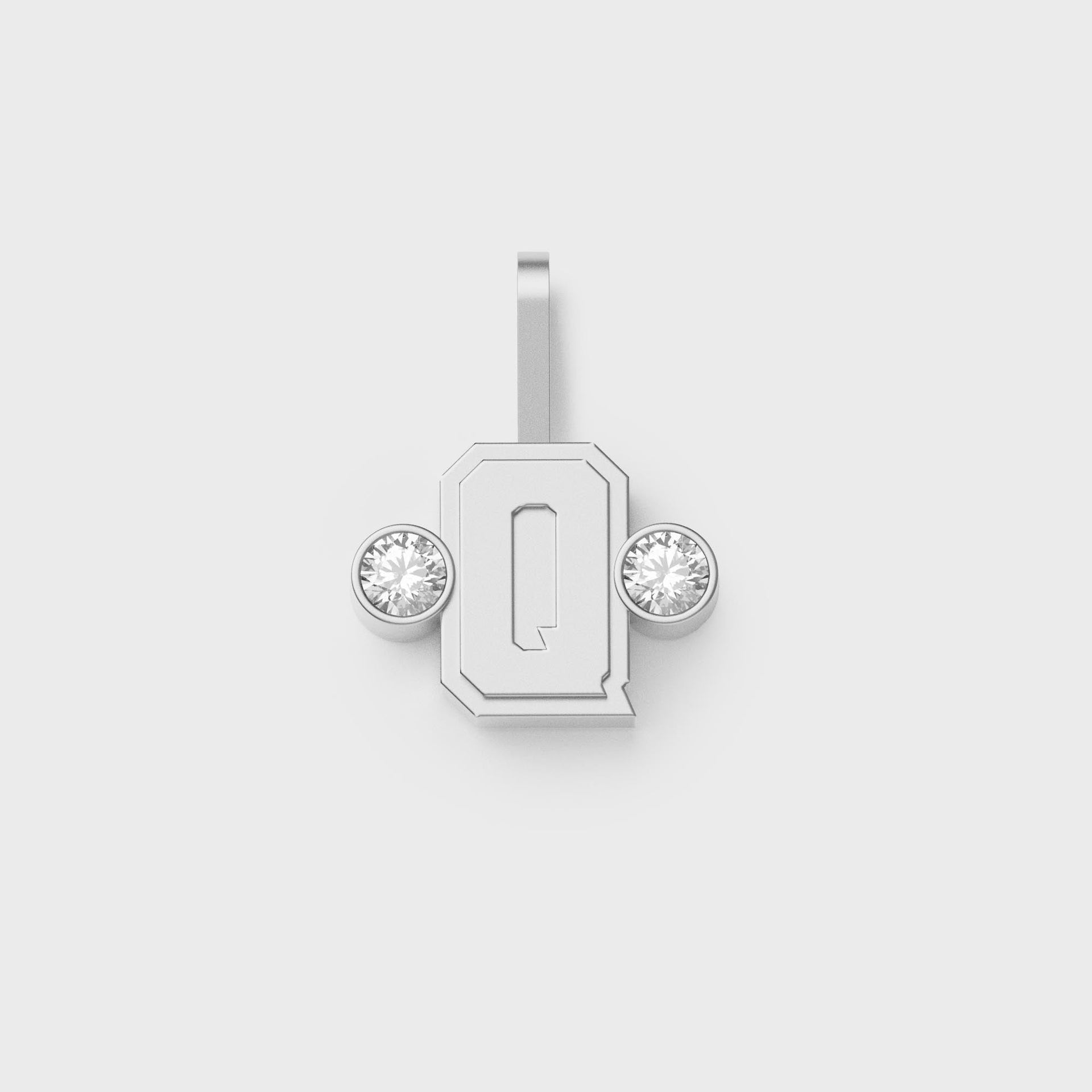 Greg Yuna Sylver Baby sterling silver letter Q pendant flanked by two round bezel-set diamonds
