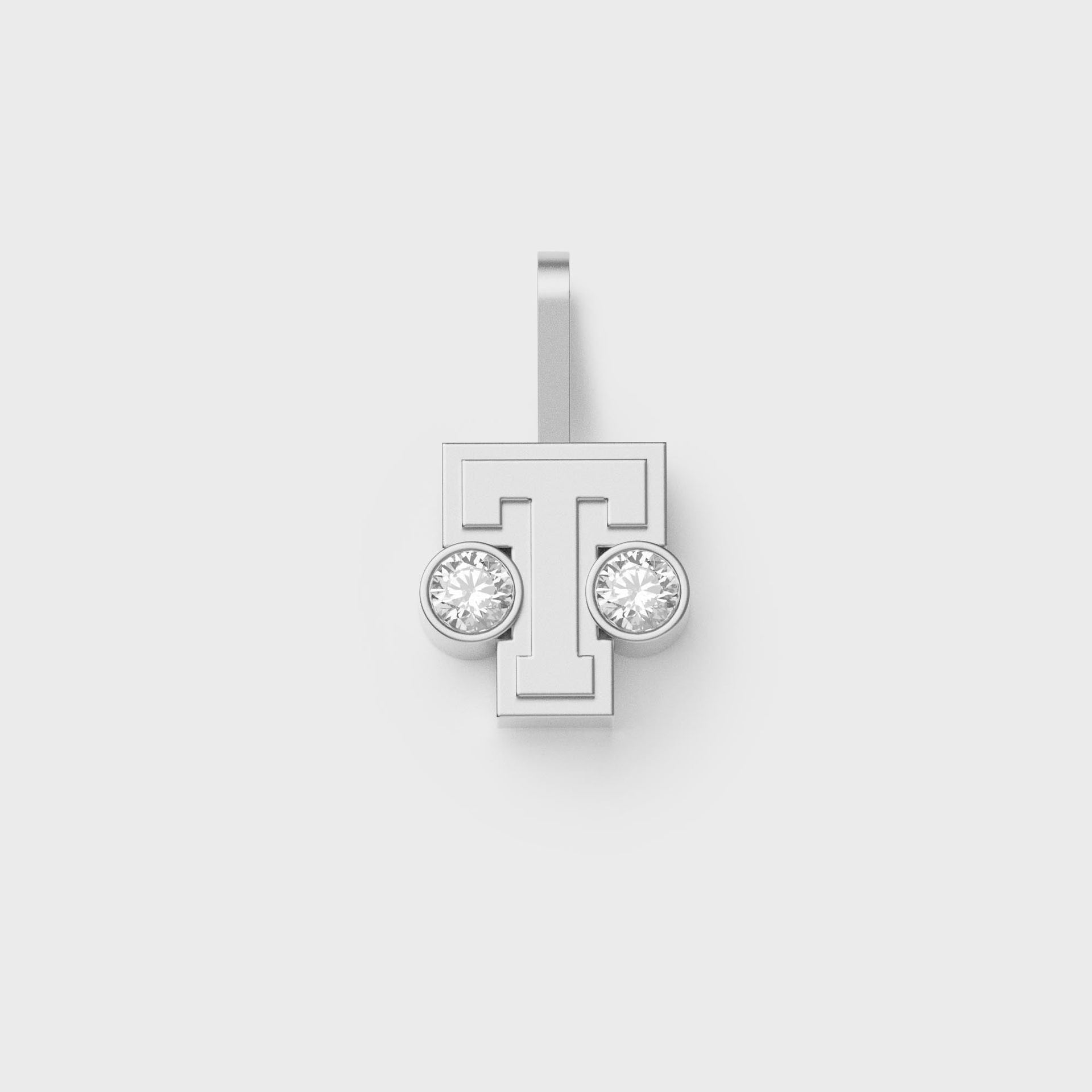 Greg Yuna Sylver Baby sterling silver letter T pendant flanked by two round bezel-set diamonds