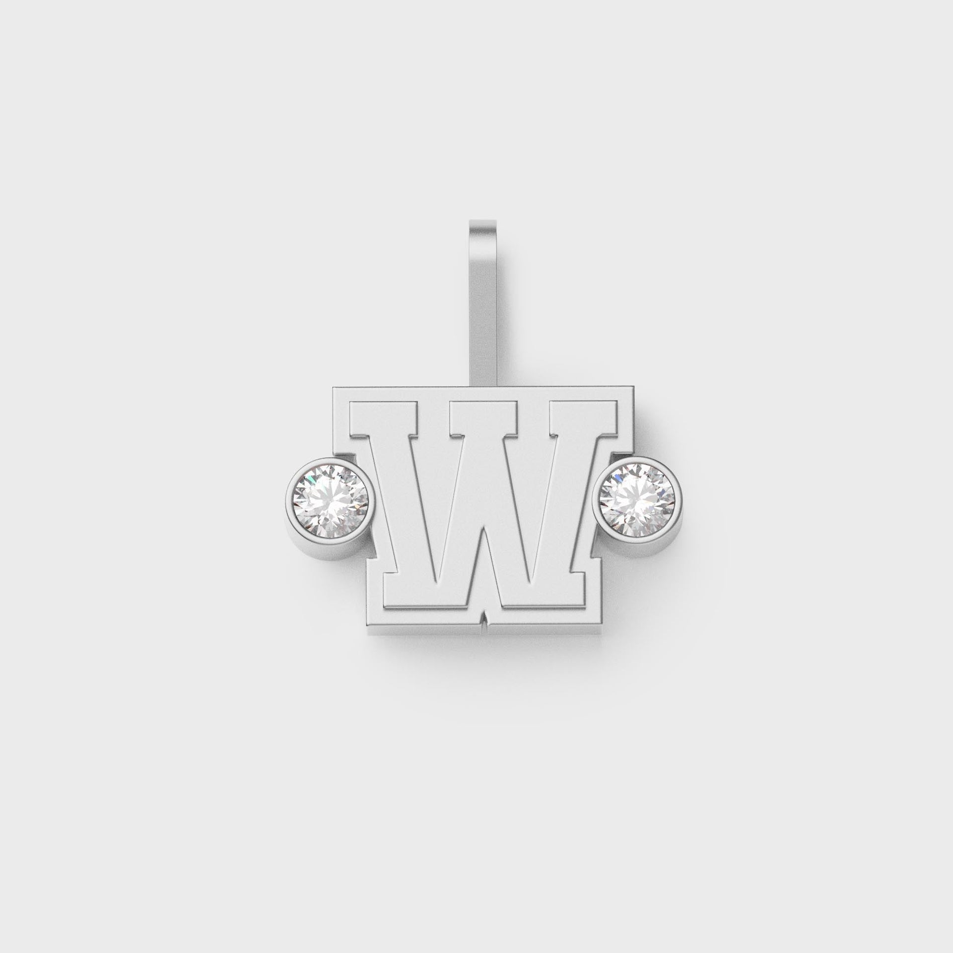 Greg Yuna Sylver Baby sterling silver letter W pendant flanked by two round bezel-set diamonds
