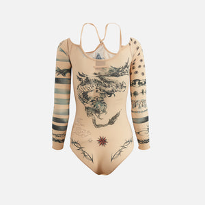 Jean Paul Gaultier x KNWLS Clavicle Body Neck Long Sleeves Printed Trompe L'Ceil Tattoo - Sand / Sand