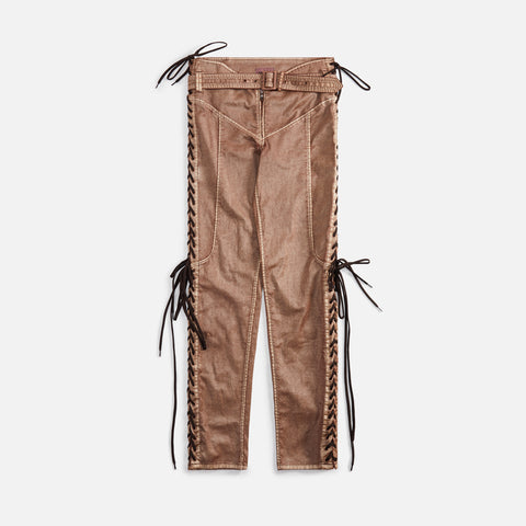 Jean Paul Gaultier x KNWLS Low Waist Laced Straight Summer Trousers with Topstiched - Brown