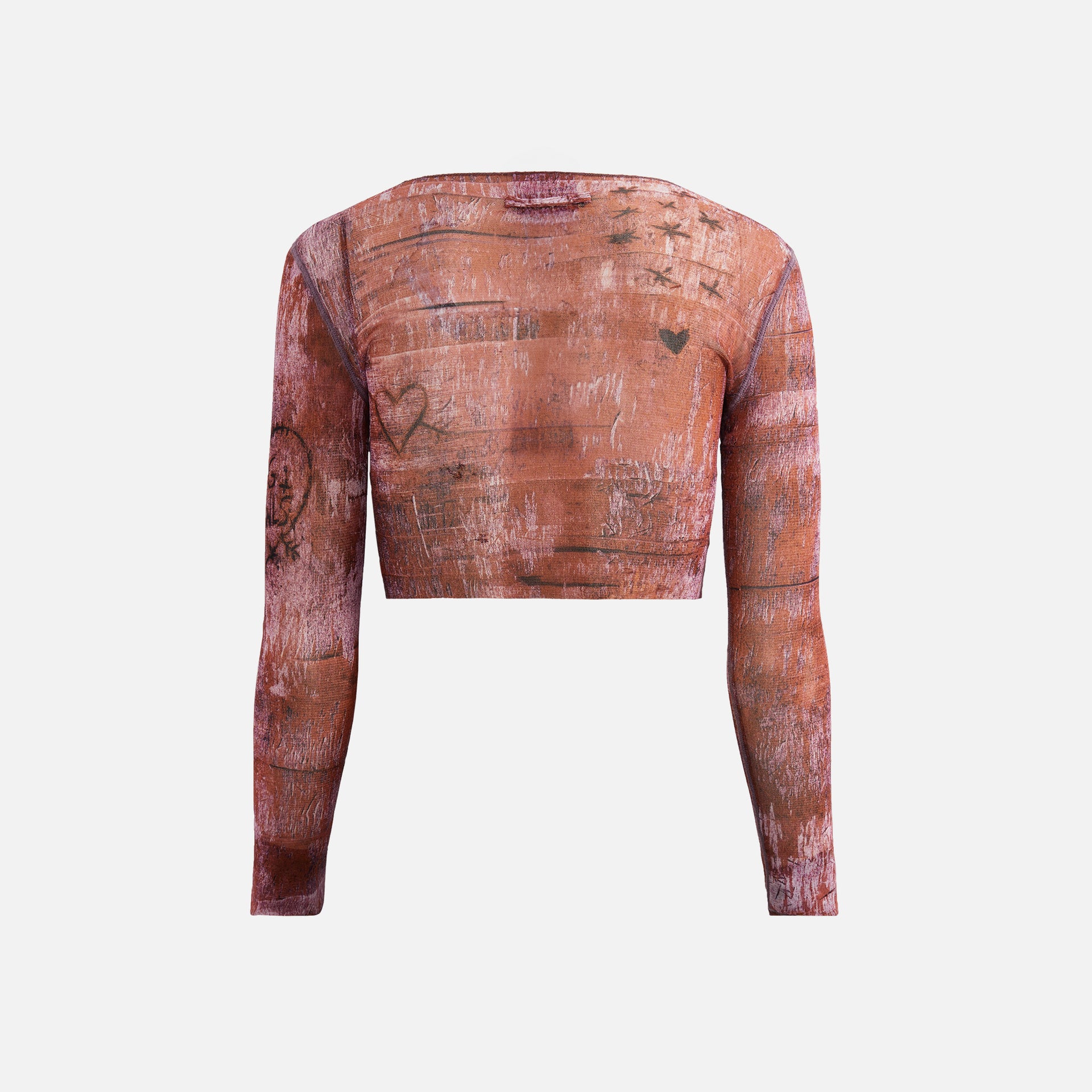 Jean Paul Gaultier x KNWLS Cropped Top Boat Neck Long Sleeve Printed Scratch Wood - Lilac