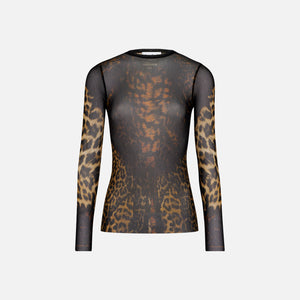 Jean Paul Gaultier Mesh Long Sleeve Printed Top With Lace - Leopard