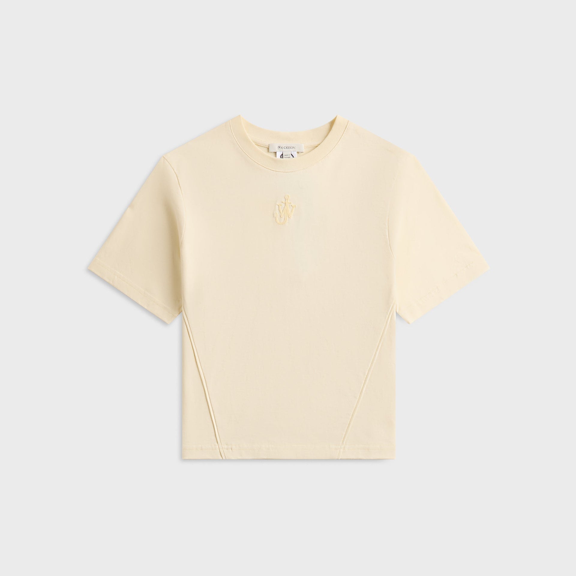 JW Anderson Anchor Embroidery Panelled Cropped Tee in Buttermilk