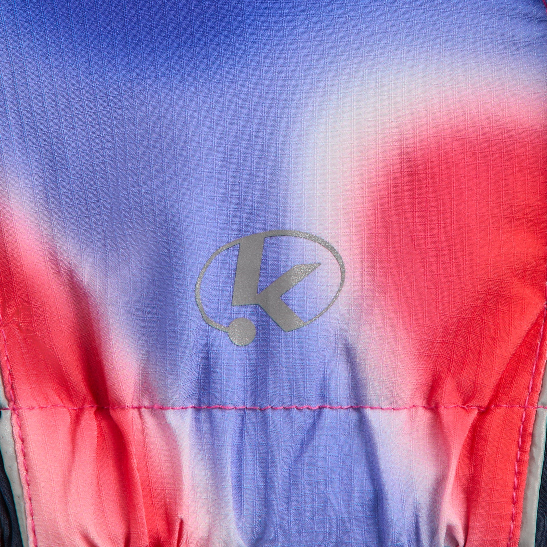 Kith Kids Lora Windbreaker detail of reflective circular K monogram on gathered Tempo print hem