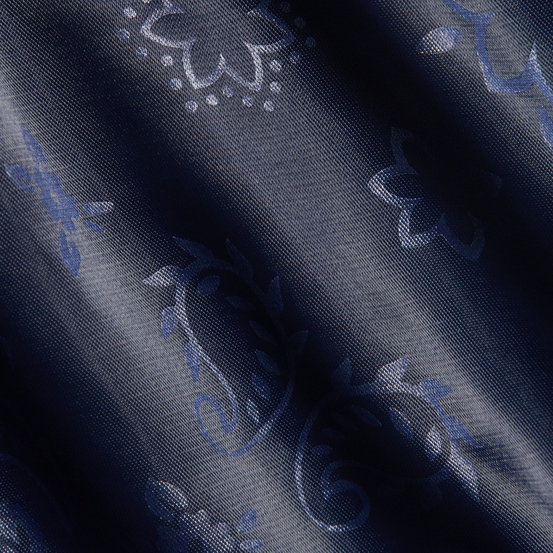 Kith Kids Gorman Jacket fabric close-up of navy paisley jacquard satin