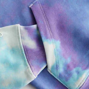 Blue/White/Lavender Tie Dye Terry Cloth Elastic Bottom Hoodie –