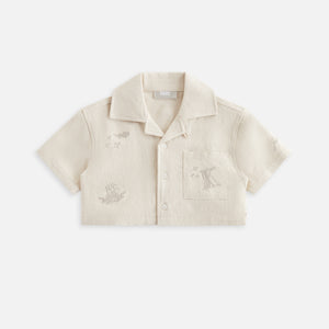 UrlfreezeShops Kids Novelty Linen Cropped Camp Shirt - Sediment