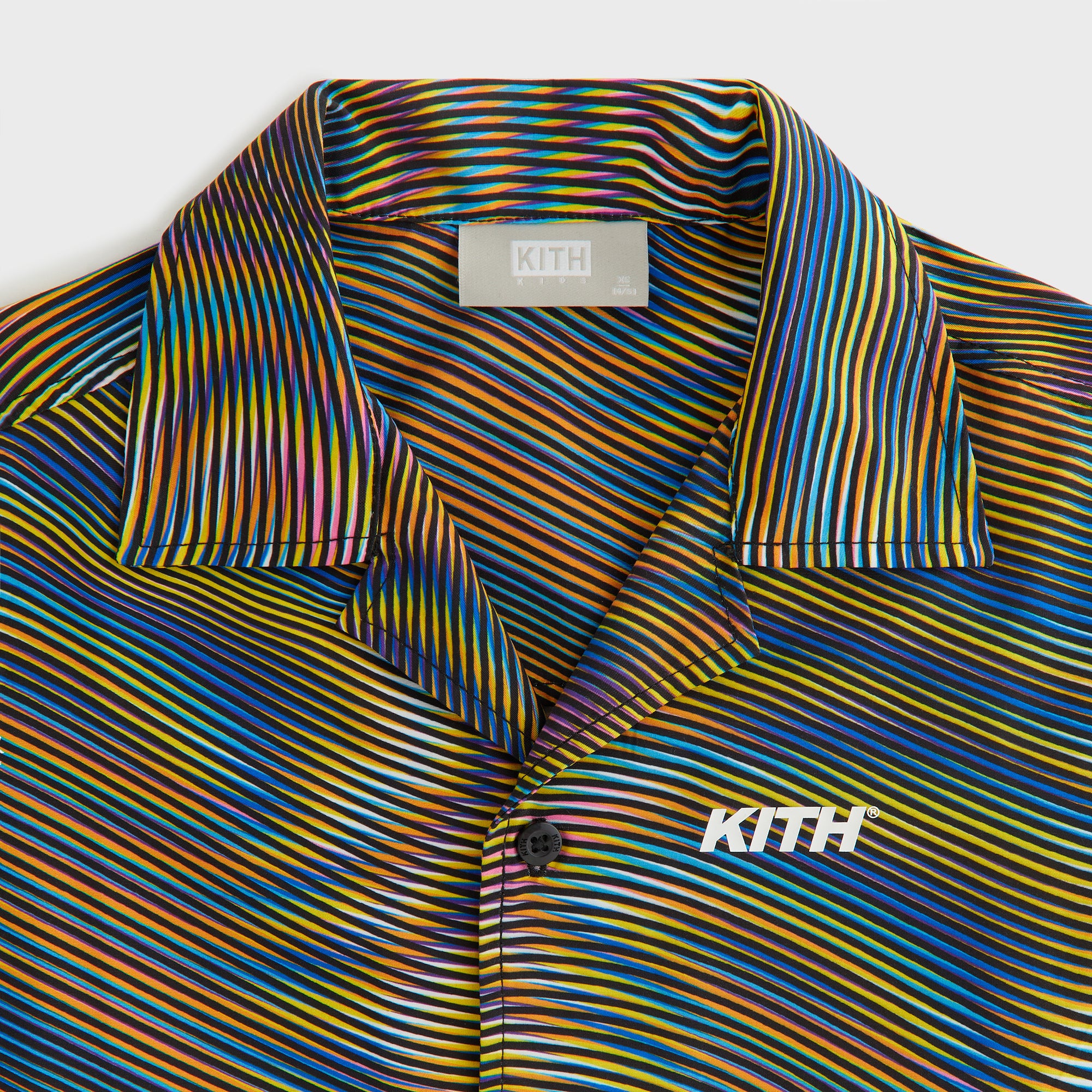 KITH / 半袖シャツ/XS/シルク/マルチカラー/総柄/KH3852 Kith Kids Moire Camp Shirt - Black