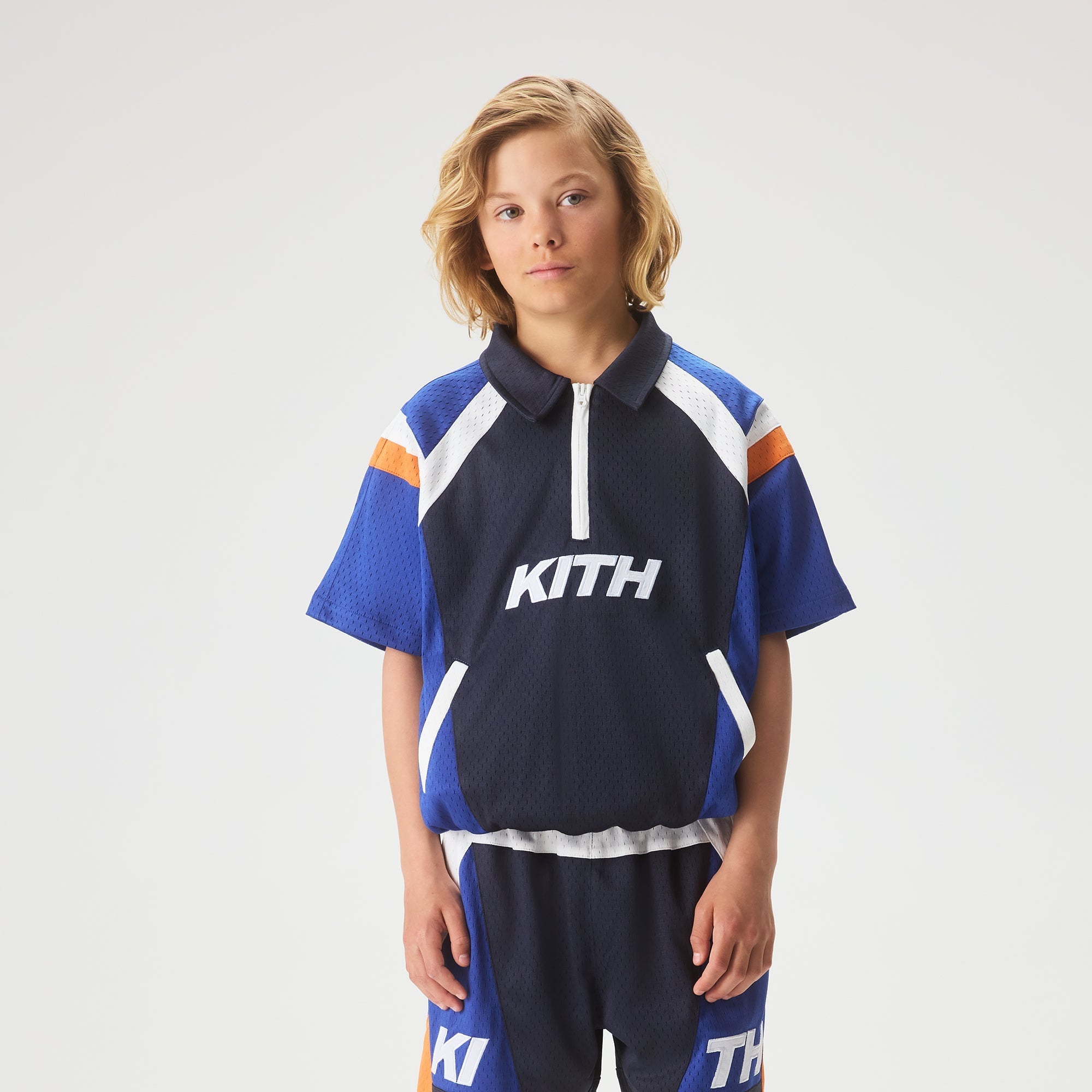 KITHポロシャツ Kith Kids Linden Quarter Zip Mesh Polo - Nocturnal
