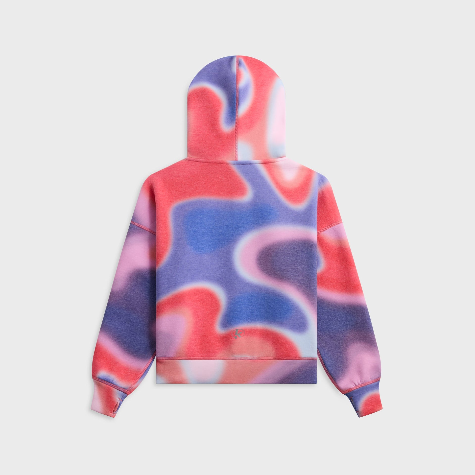 Kith Kids Adinah Quarter Zip hoodie in Tempo swirl print, flat lay back view with hood and K logo