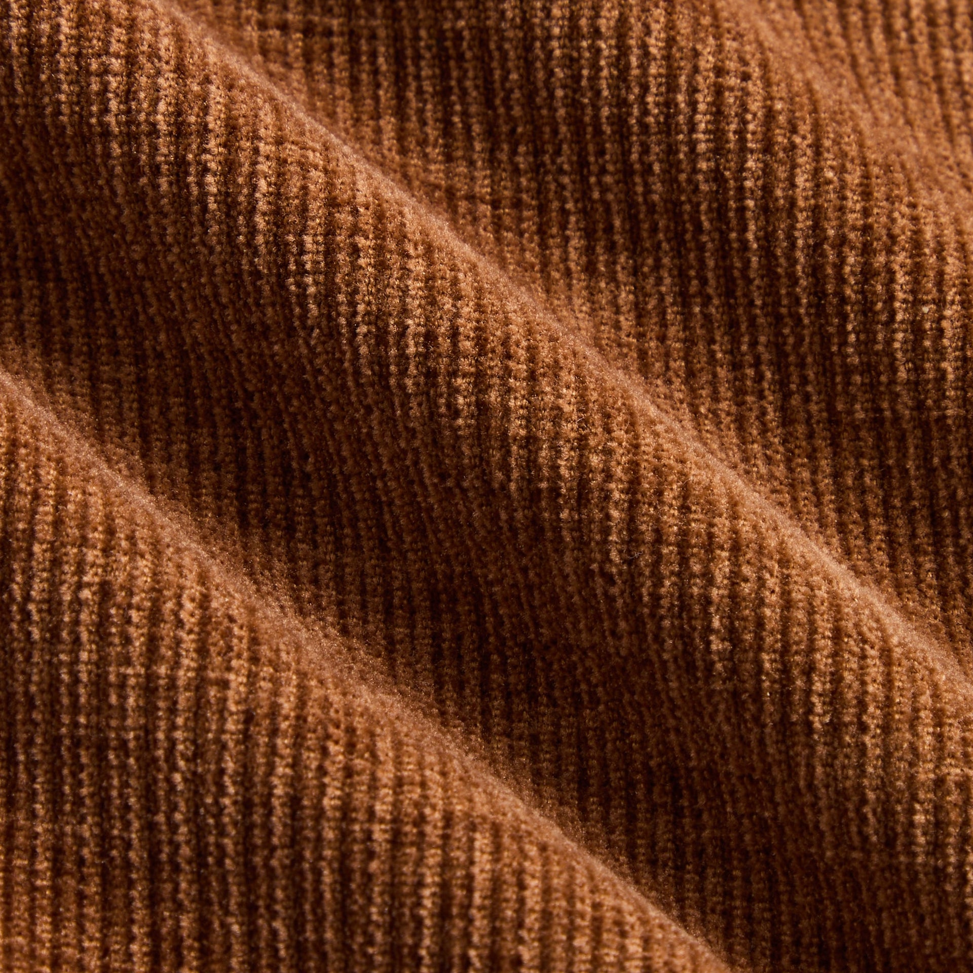 Kith Kids Henson Buttondown in brown Valley corduroy, close-up of ribbed corduroy fabric texture