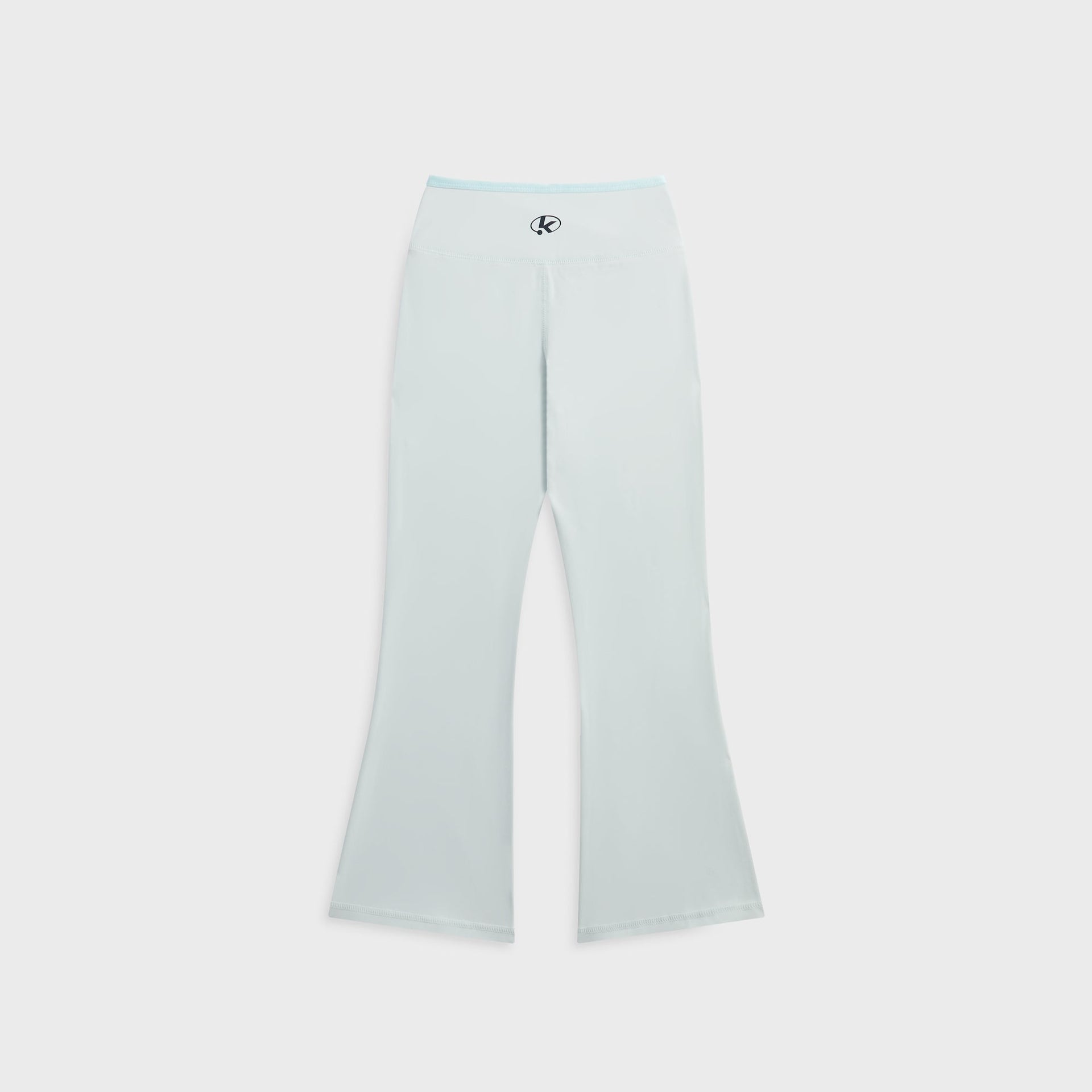 Kith Kids Active Jasina Flare Legging in pale mint, back flat lay with K logo at rear waistband