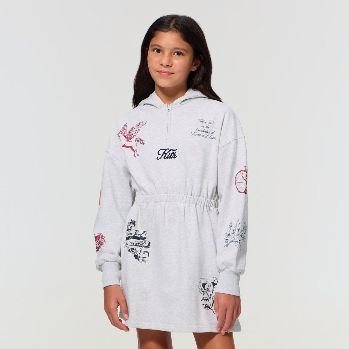 Kith Kids Logo Hoodie Dress - Light Heather Grey