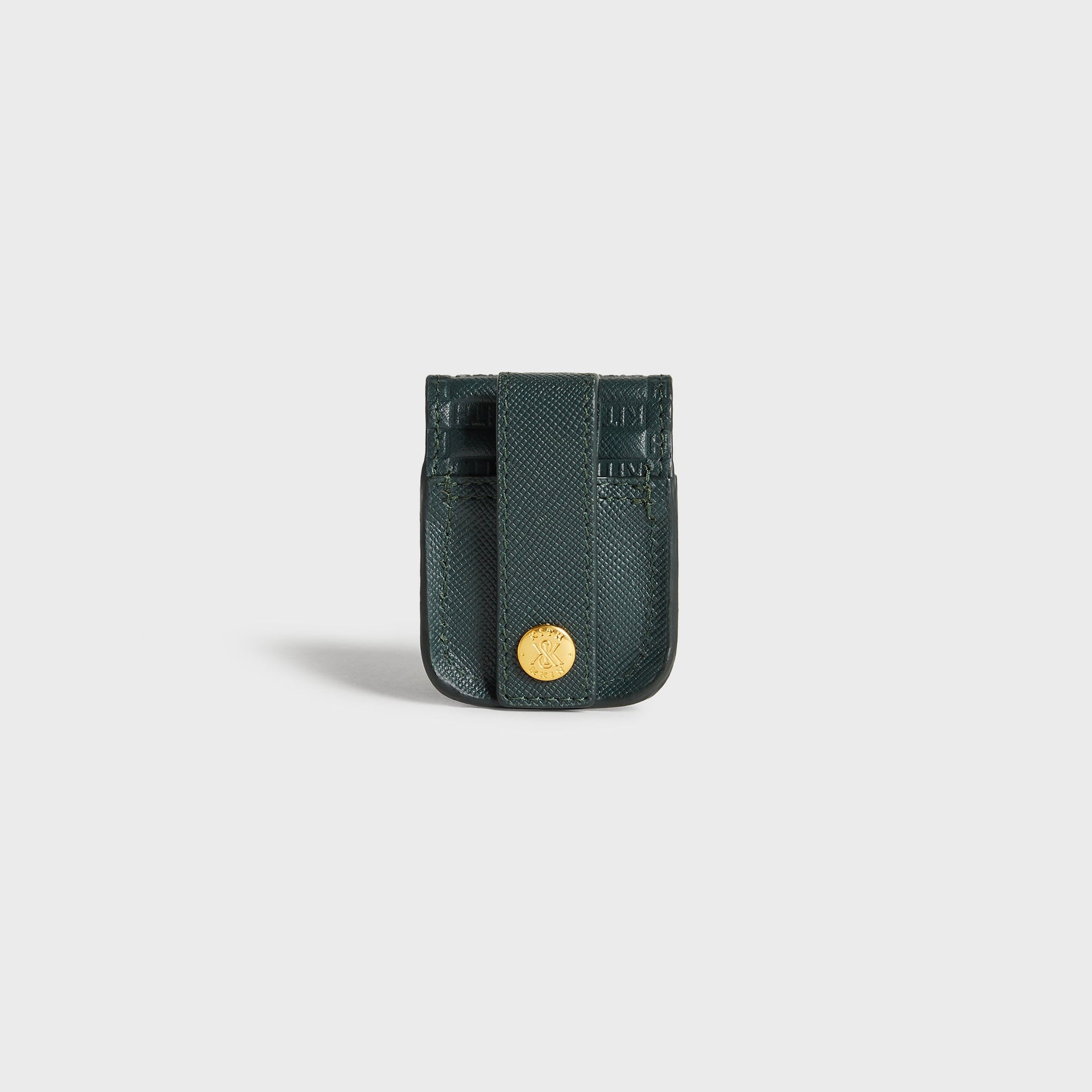 Kith Monogram Lighter Case in Stadium, back view showing adjustable leather belt loop strap and gold snap