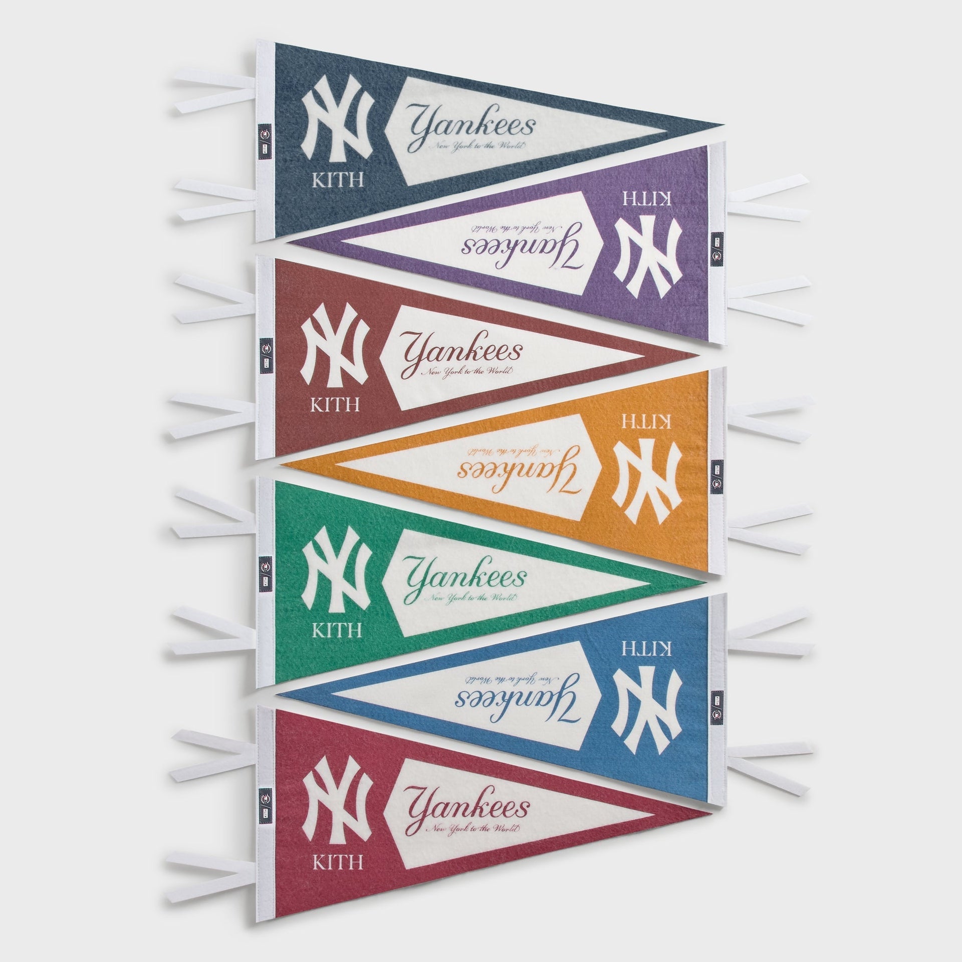 Full set of seven Kith x New York Yankees mini pennant flags in different colorways