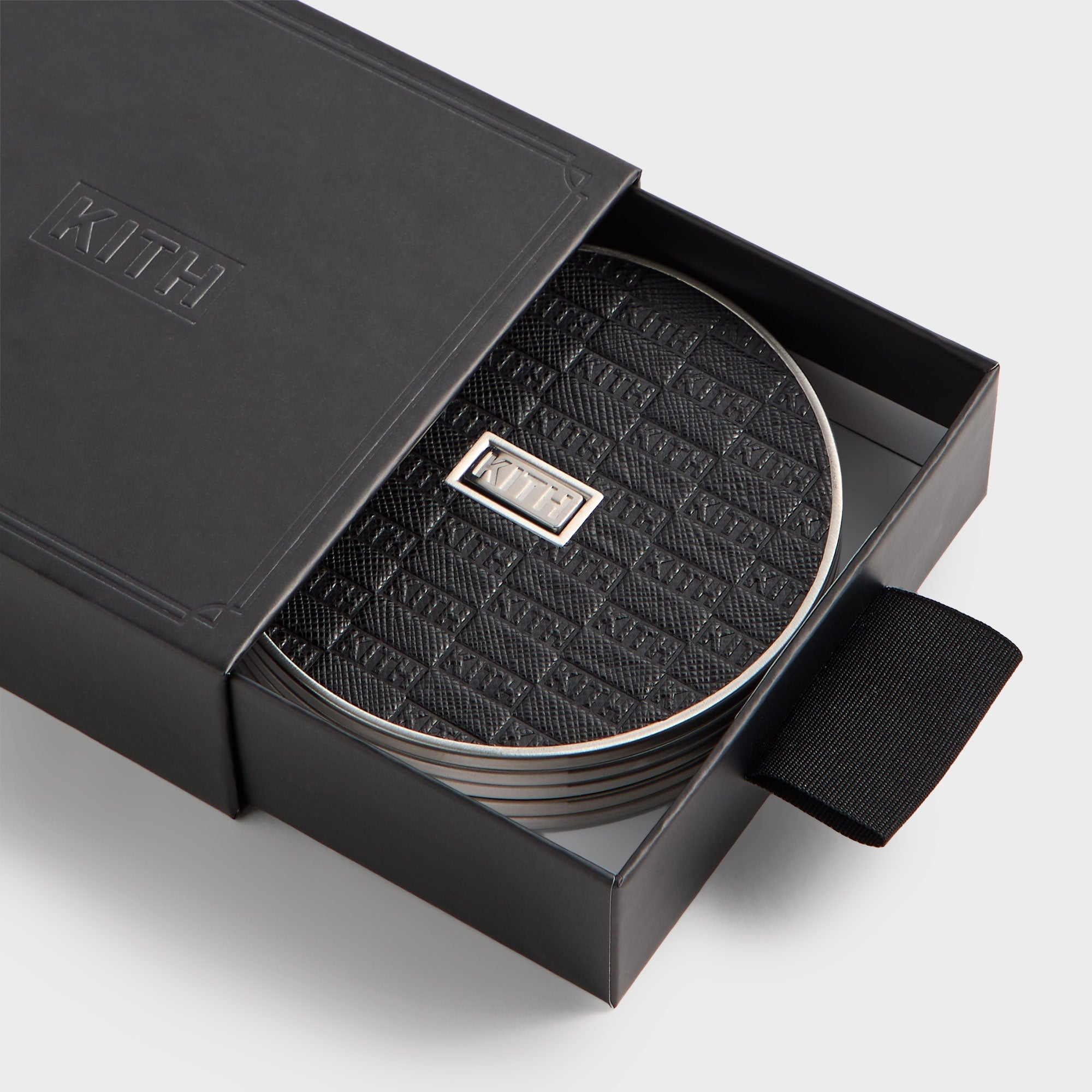Kith Classic Logo Set of 4 Leather Coasters - Black