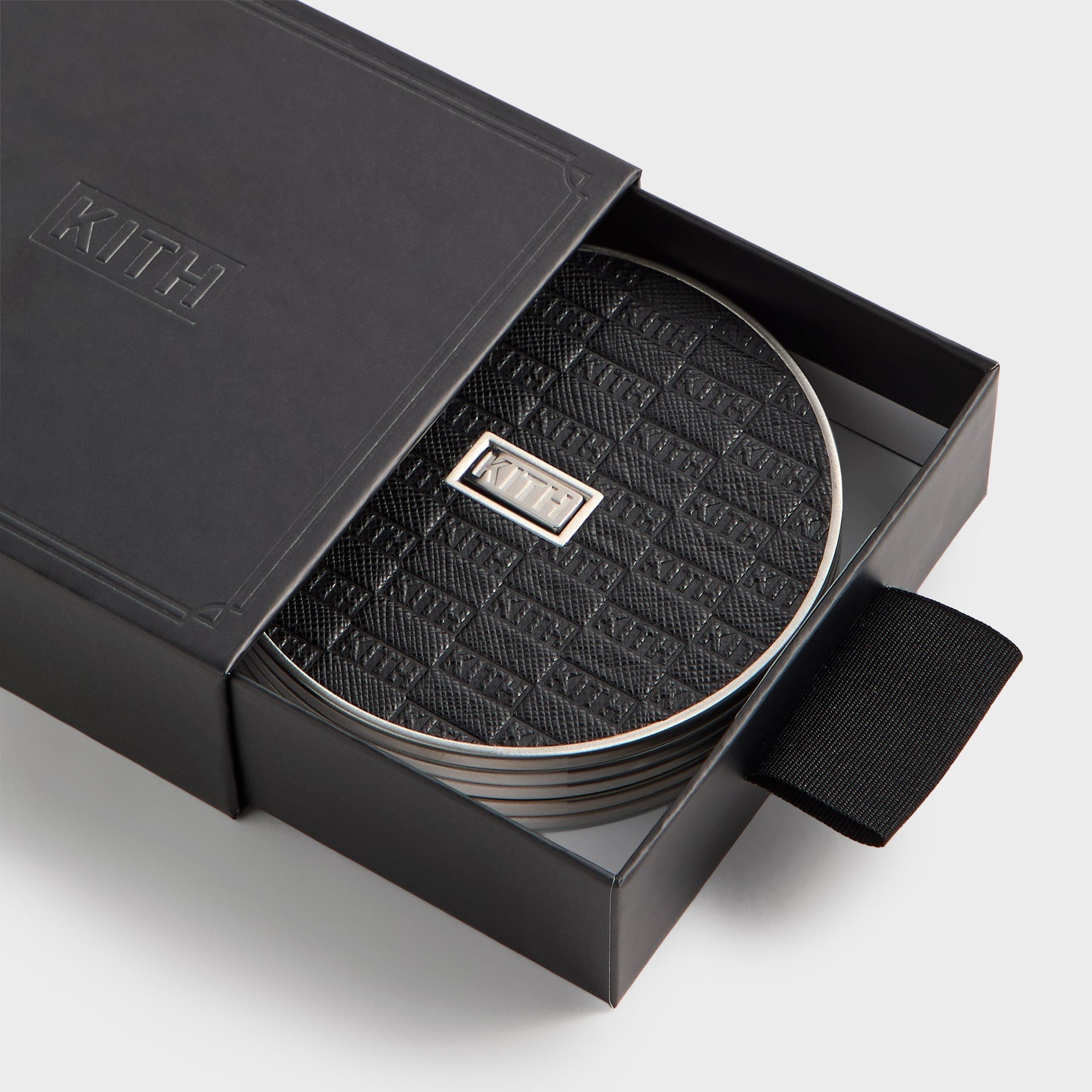 Kithmas Classic Logo Set of 4 Leather Coasters - Black - PH