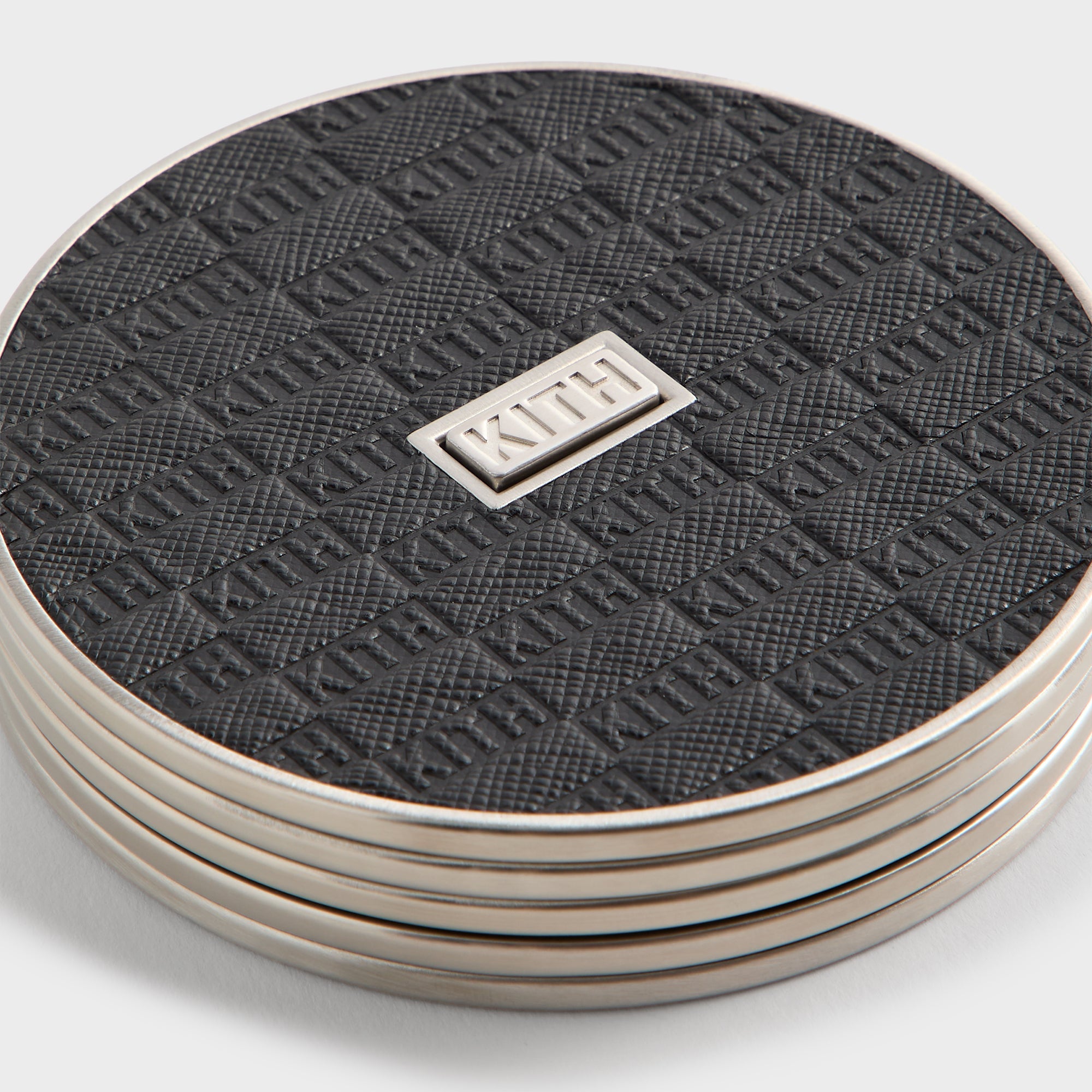 Kithmas Classic Logo Set of 4 Leather Coasters - Black