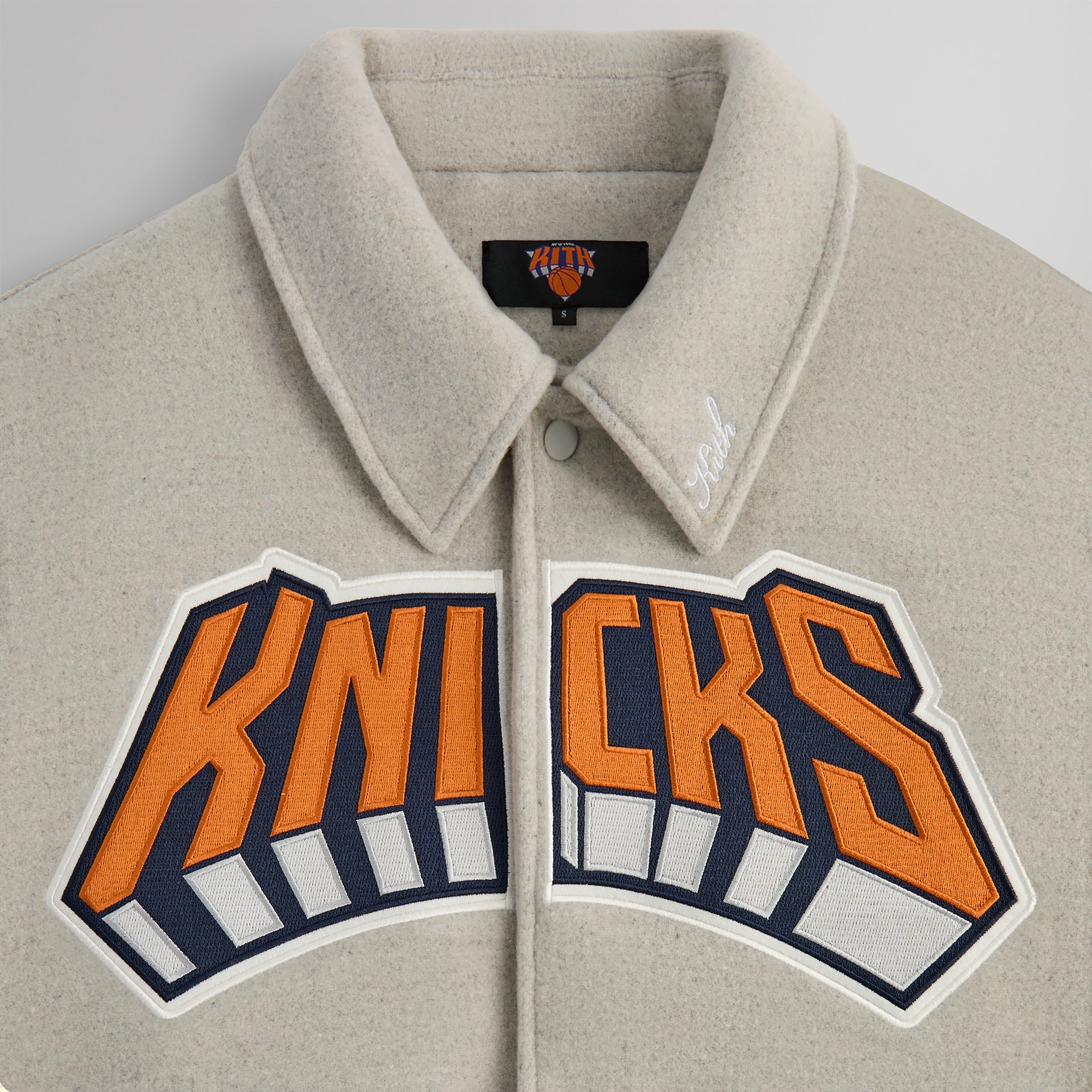 Kith for the New York Knicks Empire Wool Coaches Jacket - Light Heather Grey