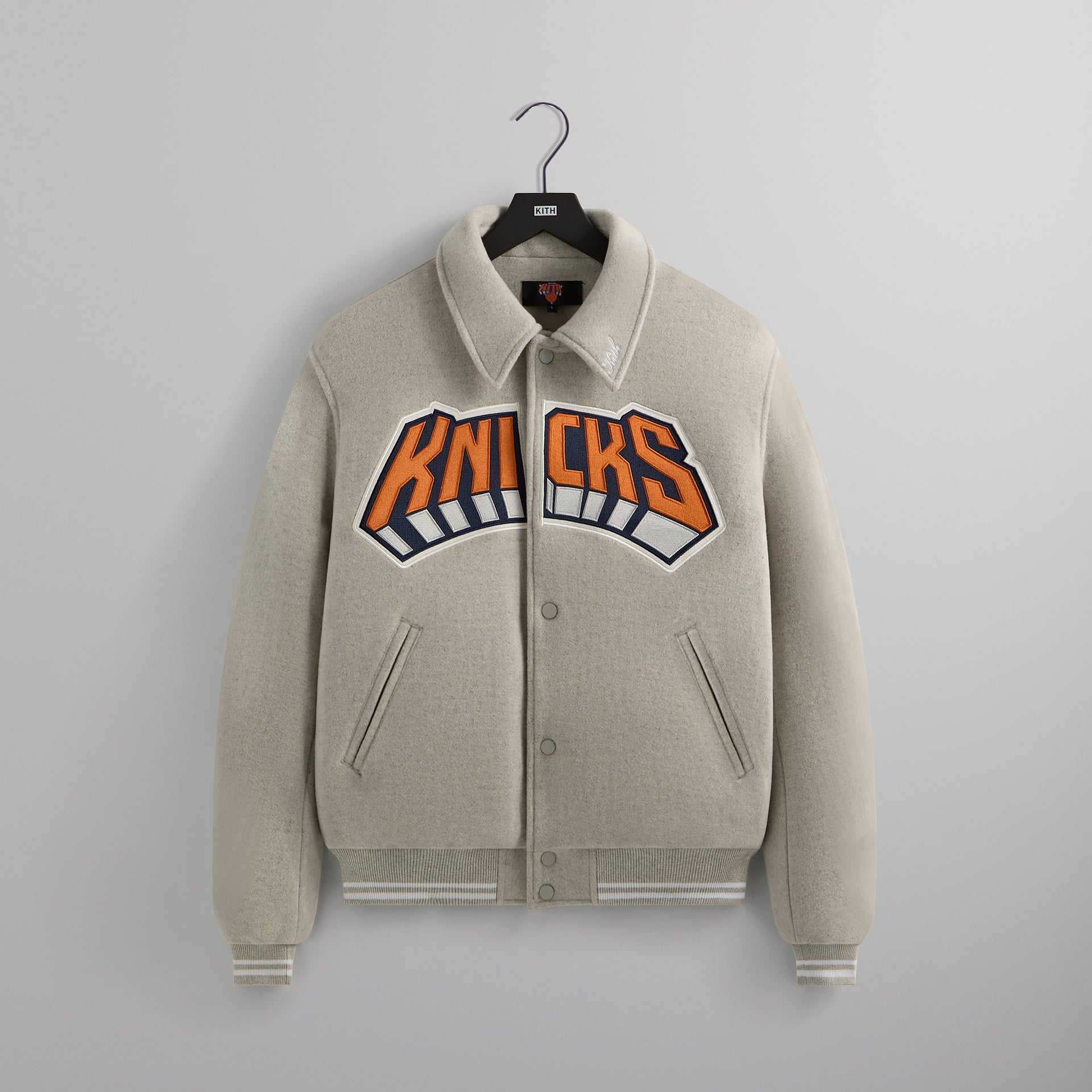 Kith for the New York Knicks Empire Wool Coaches Jacket - Light Heather Grey