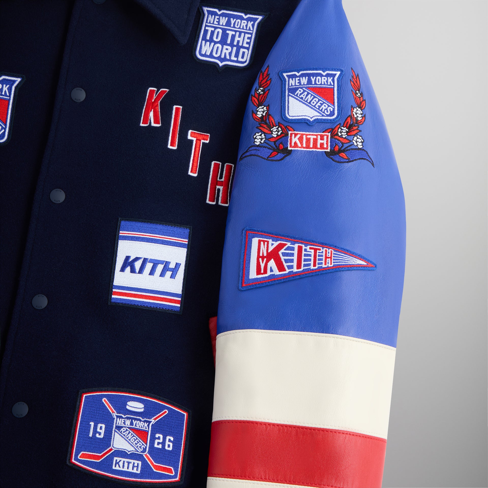 Kith for the New York Rangers Wool Leather Varsity Jacket - Nocturnal