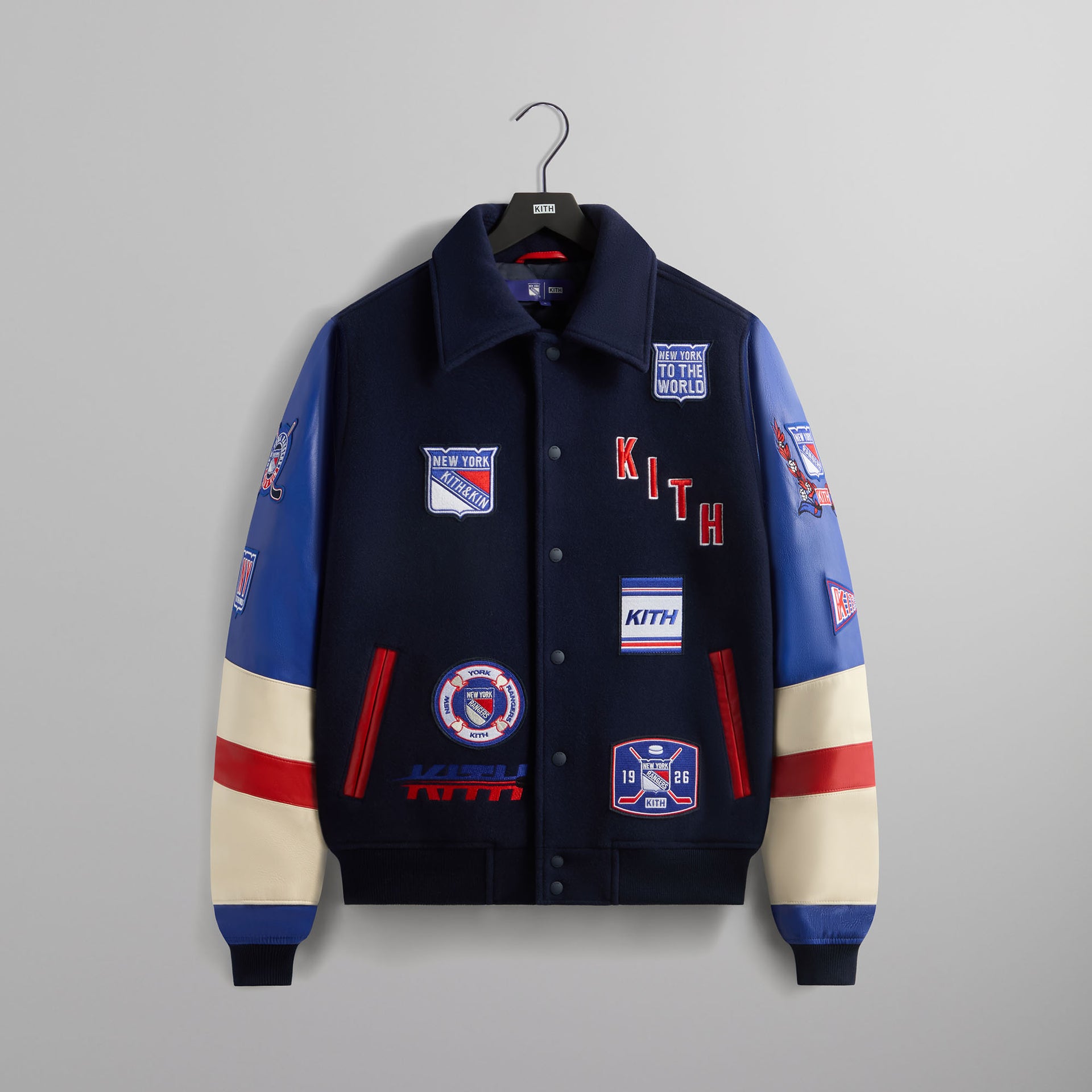 Kith for the New York Rangers Wool Leather Varsity Jacket - Nocturnal