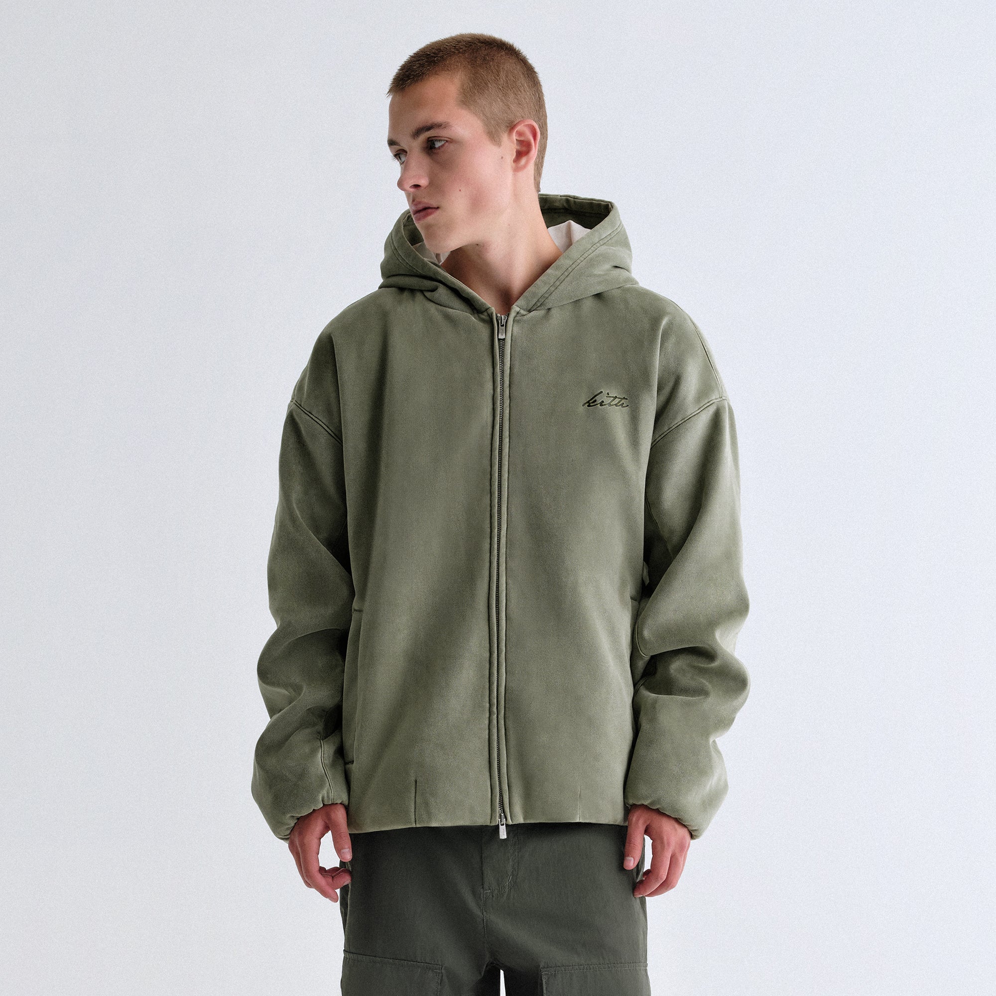 KITH - Kith カーキ パーカー hoodie 緑 トレーナー Kith Contrasting Hood Grey Olive Green Small Box Logo